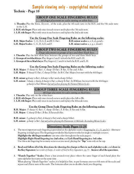 Fingering rules for scales by groupings and directions for doing written work on the following scale pages.