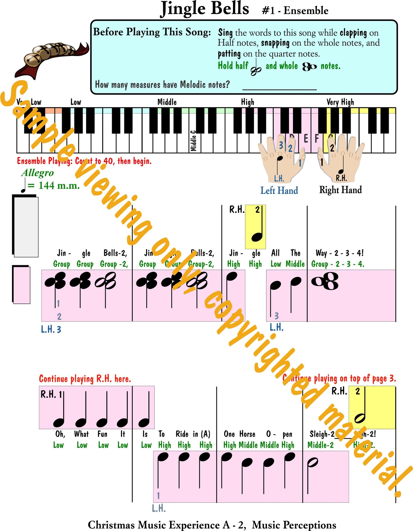 Music Experience A - Arrangement of Jingle Bells page 1 by LeAnn Halvorson. Access to .mp3 files available with purchase of book.