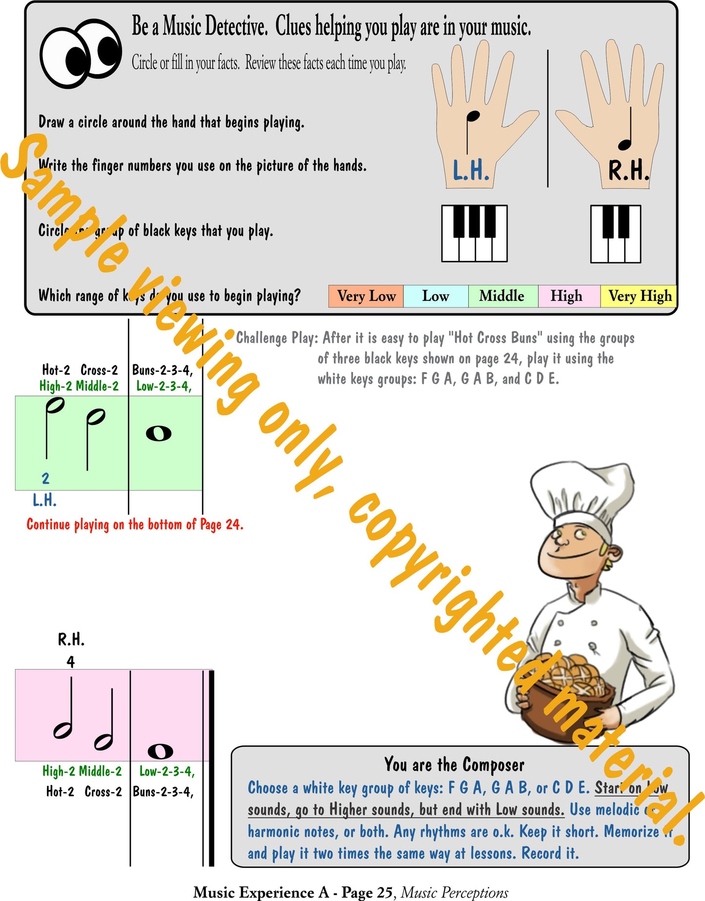 Music Experience A - Arrangement of Hot Cross Buns page 2 by LeAnn Halvorson. Access to .mp3 files available with purchase of book.
