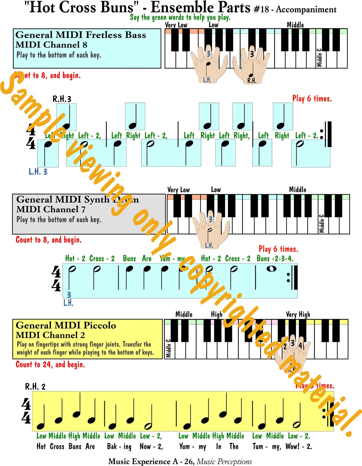 Music Experience A - Hot Cross Buns ensemble parts by LeAnn Halvorson. Access to .mp3 files available with purchase of book.