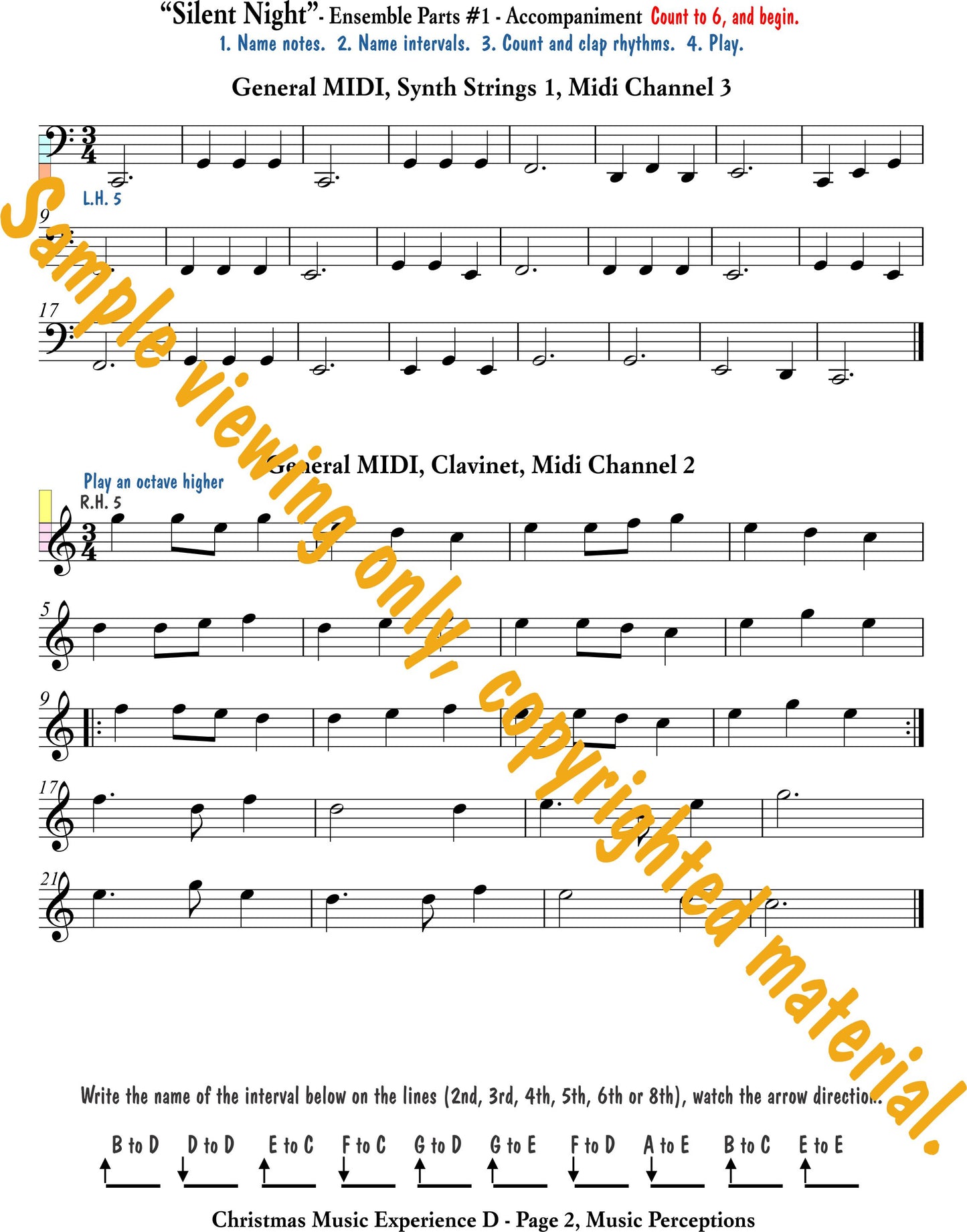 Music Experience D Christmas - Ensemble Parts of Silent Night page 1 with bonus theory review by LeAnn Halvorson. Access to .mp3 files with purchase of book.