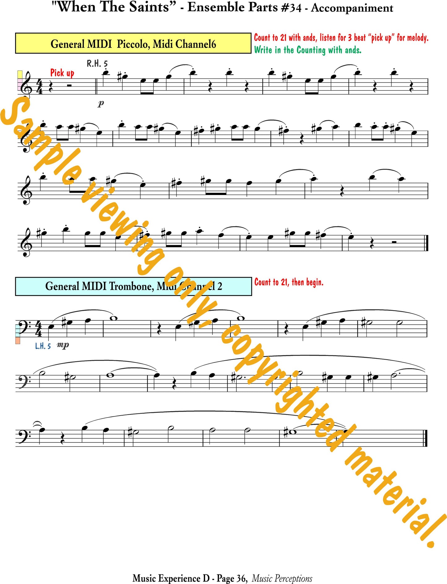 Music Experience D - Ensemble parts of When the Saints Go Marching In page 2 by LeAnn Halvorson. Access to .mp3 files available with purchase of book.