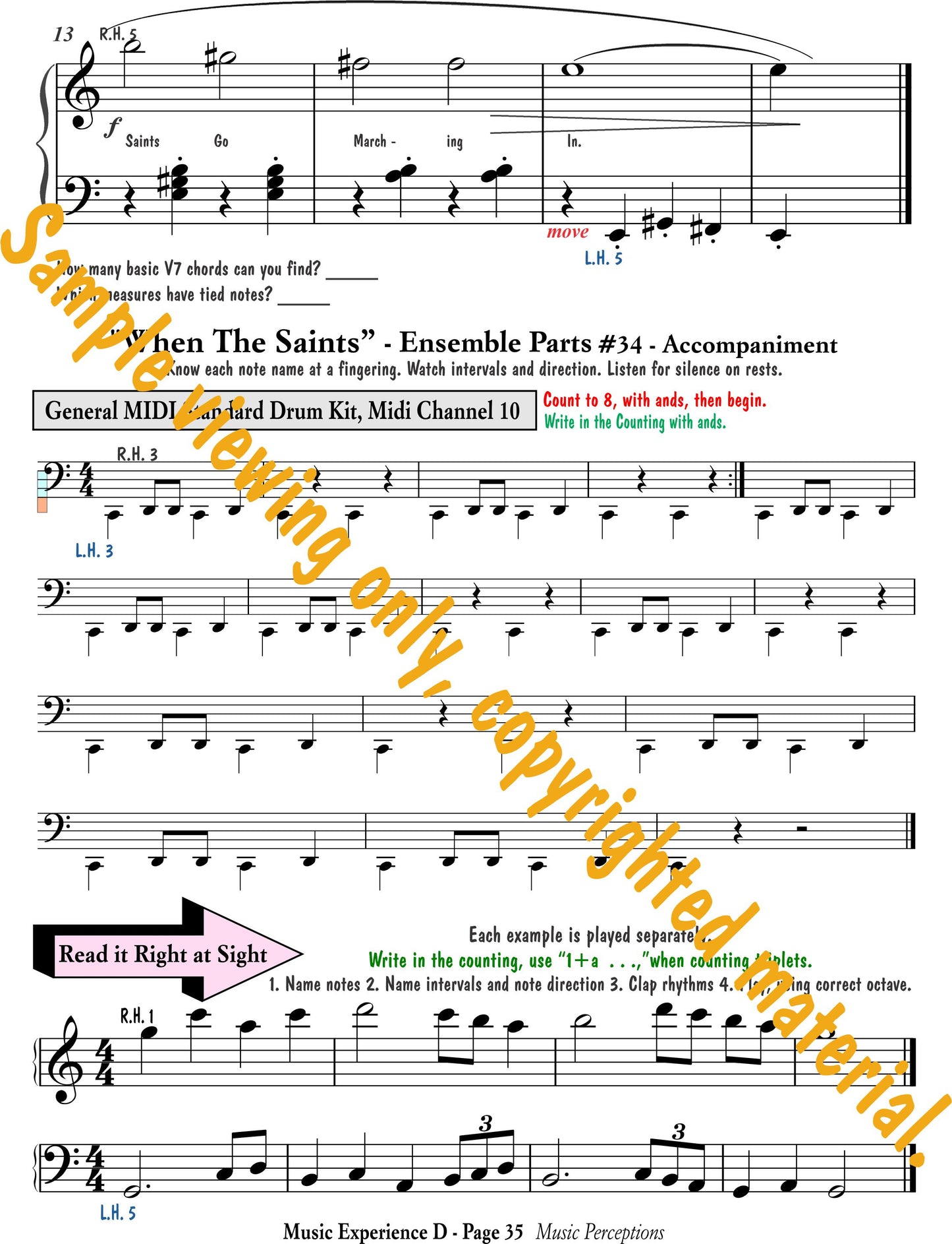 Music Experience D - Arrangement of When the Saints Go Marching In page 2. Ensemble parts and Sight reading included, by LeAnn Halvorson. Access to .mp3 files available with purchase of book.