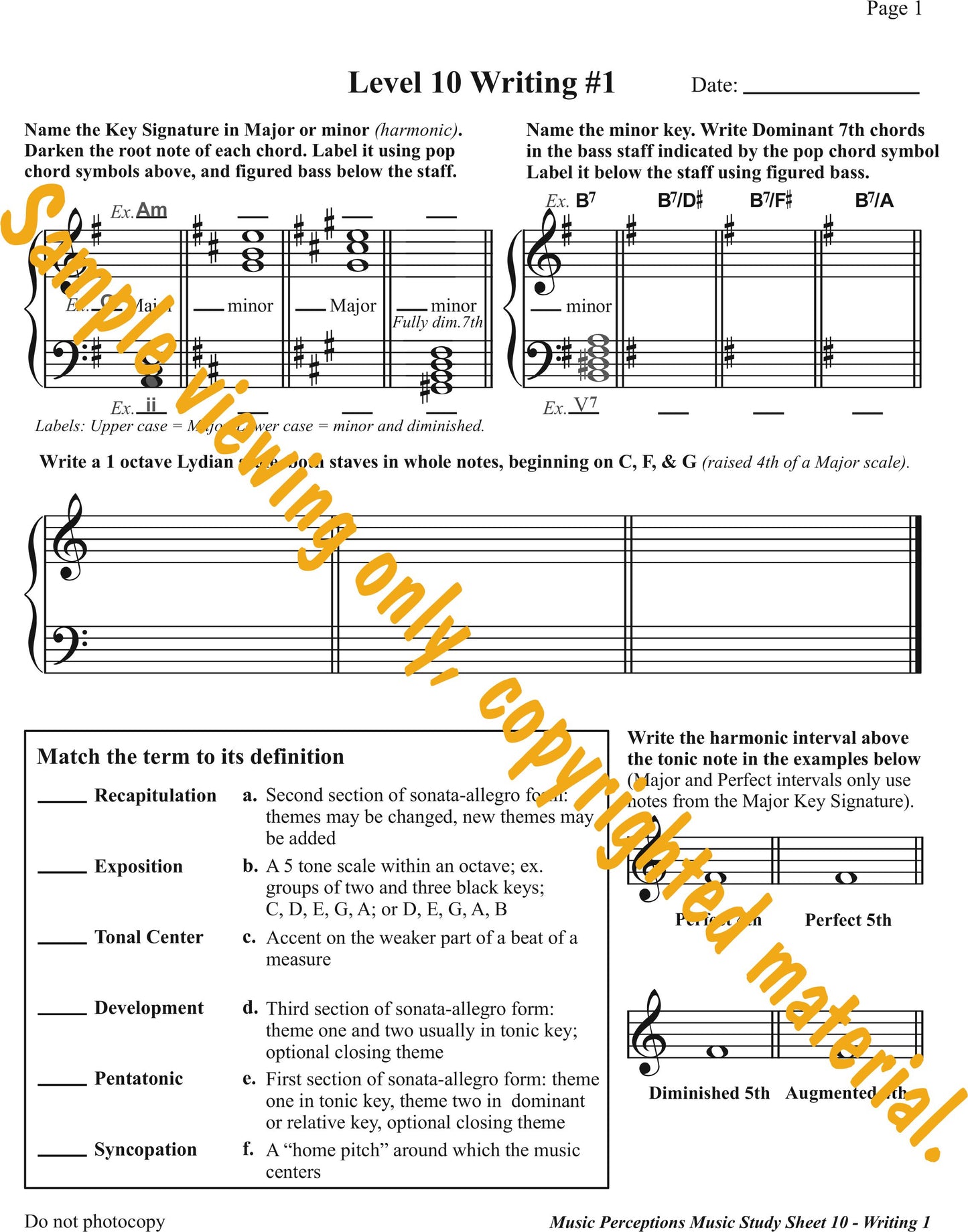 Music Study Sheets Level 10, sample page 1 by LeAnn Halvorson.