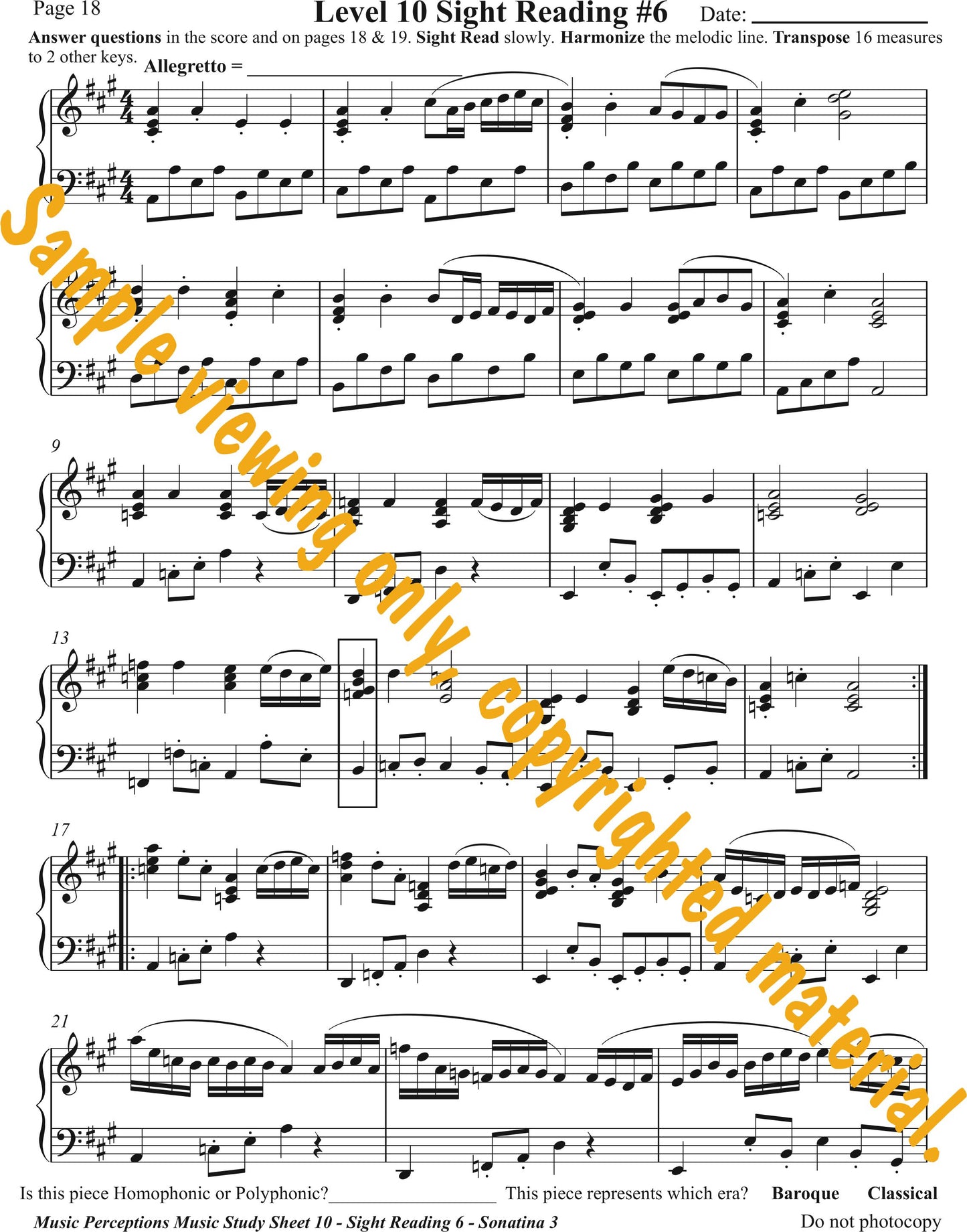 Music Study Sheets Level 10 Sample Page 18 by LeAnn Halvorson.
