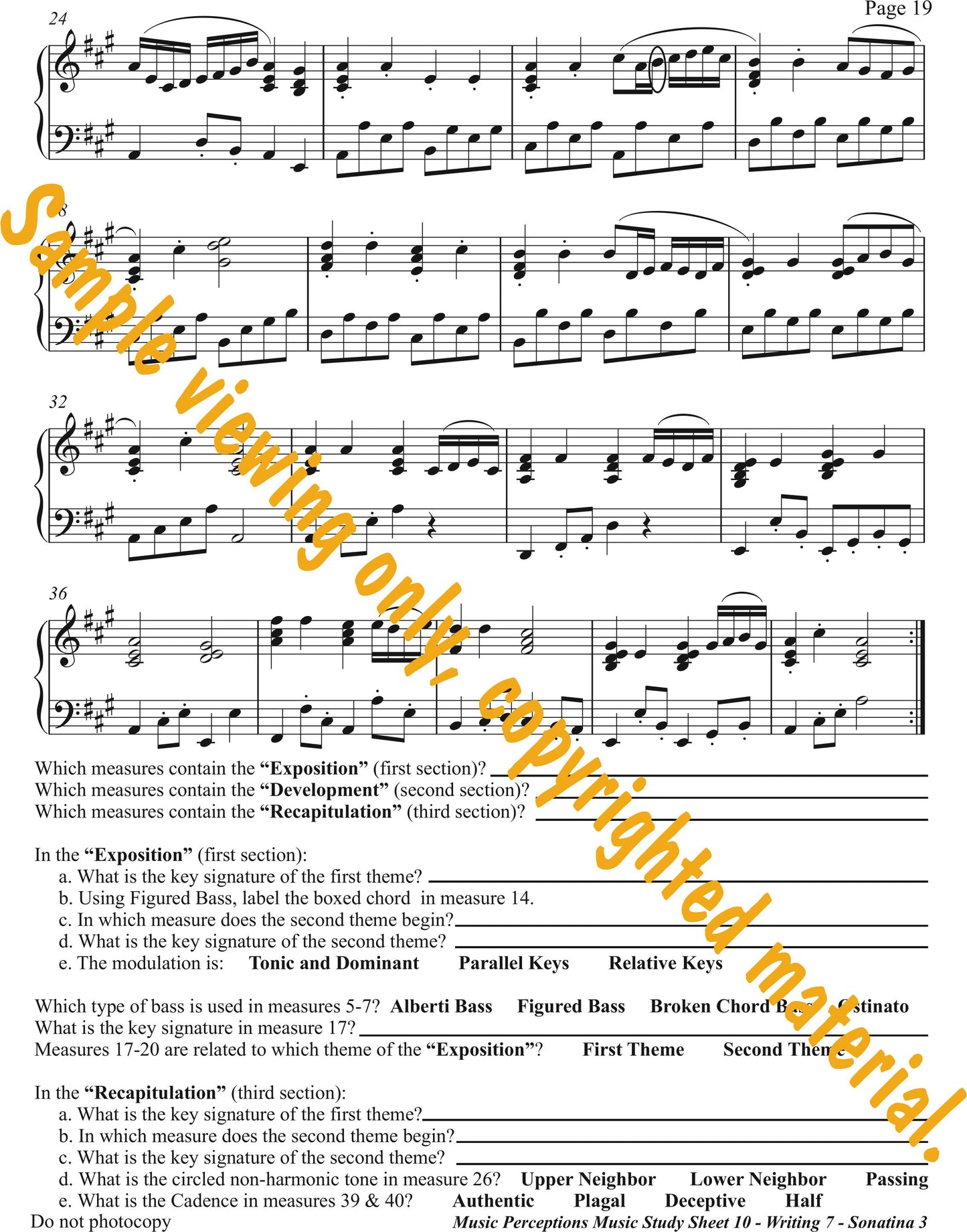 Music Study Sheets Level 10 Sample Page 19 by LeAnn Halvorson.