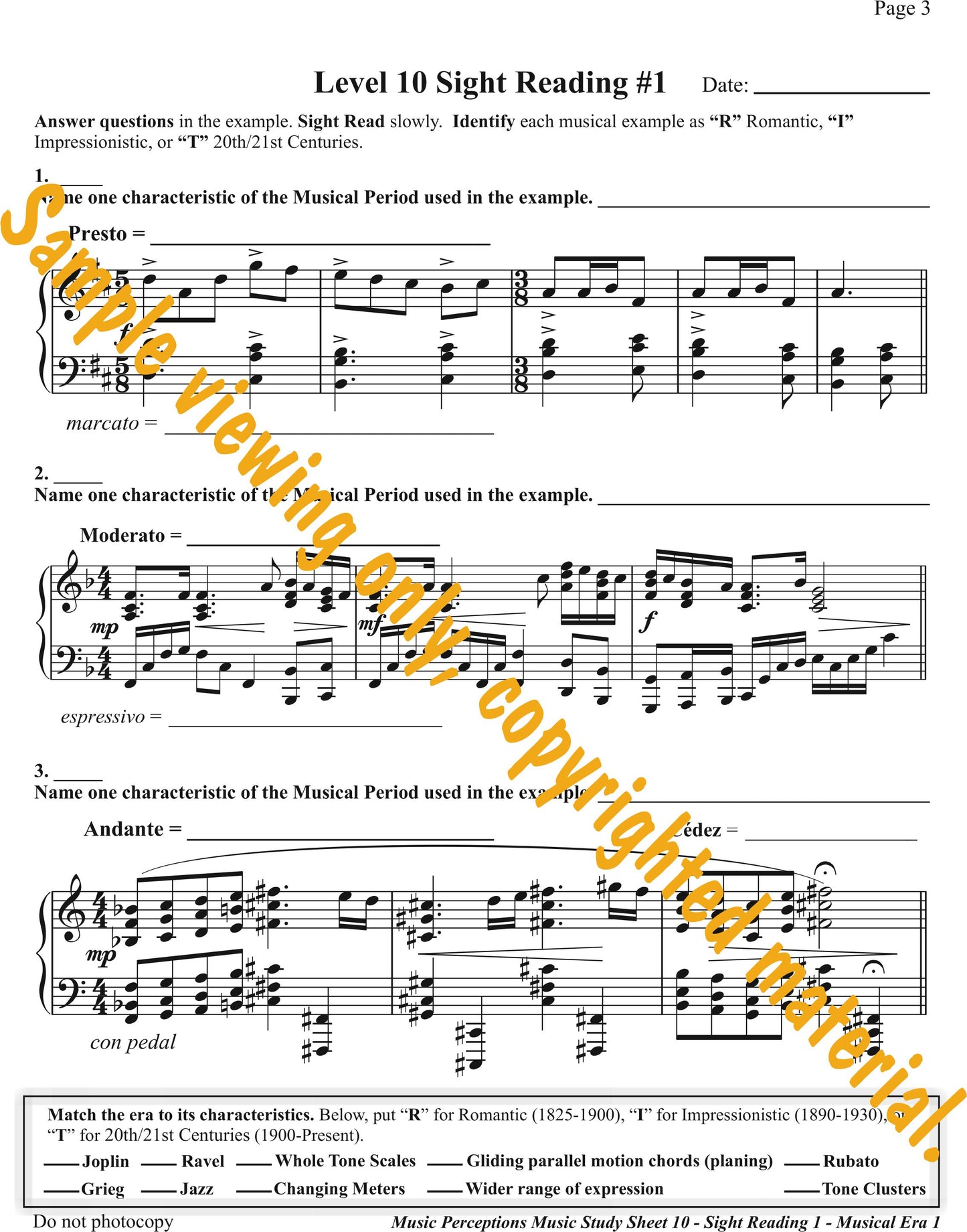 Music Study Sheets Level 10 Sample Page 3 by LeAnn Halvorson.