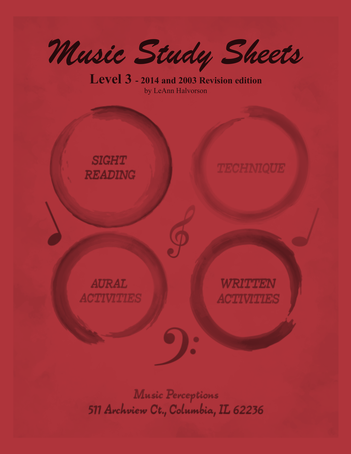 Music Study Sheets Level 3, 2014 and 2003 edition includes Sight Reading, Technique, Music Theory, and Aural Activities. Bonus pages from the 2003 edition have been added. Can be used with any method book. Access audio files and answer pages through Music Perceptions website. By LeAnn Halvorson with cover art by Val Halvorson.