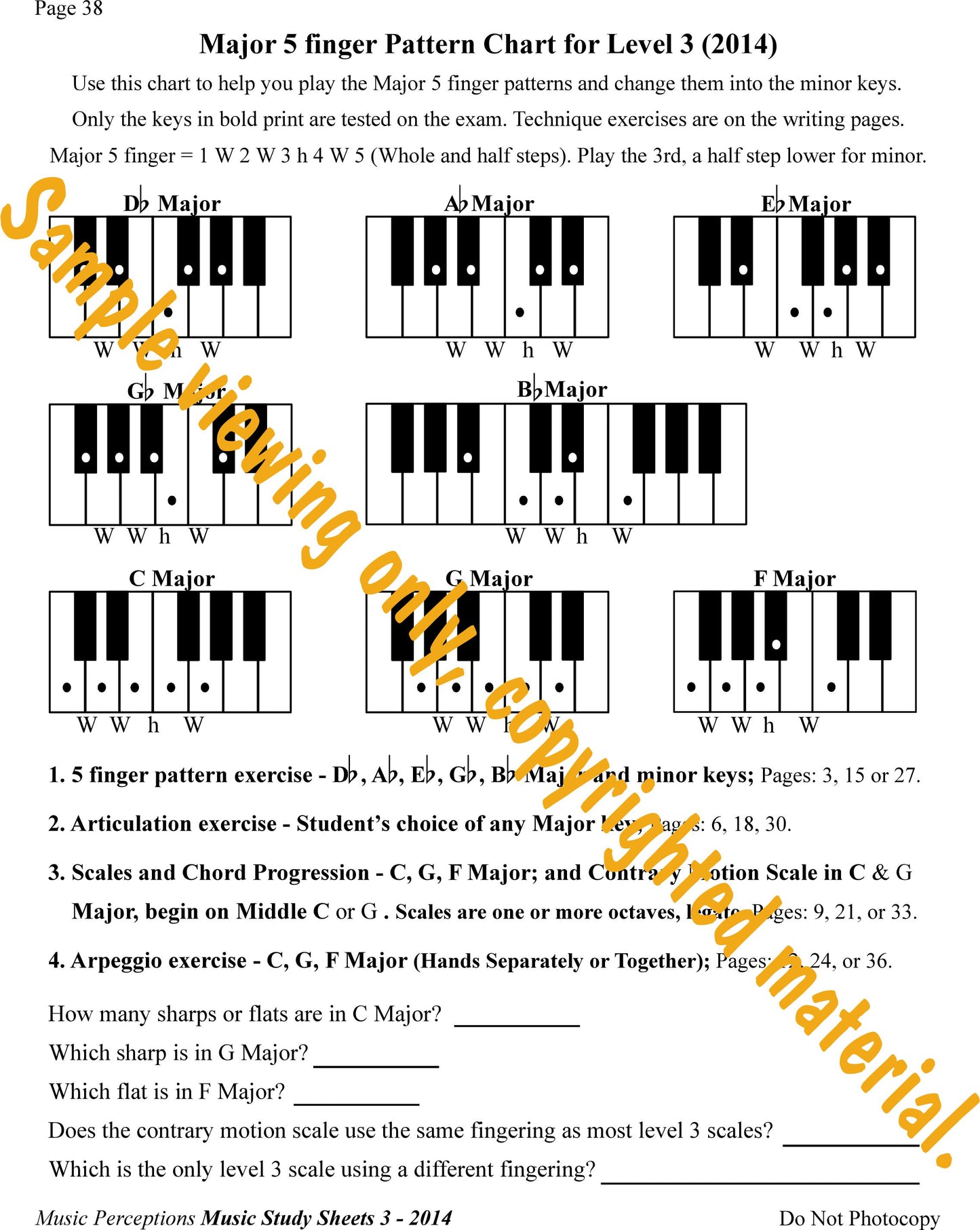 Music Study Sheets Level 3 Sample of Technique Chart, Index and Review by LeAnn Halvorson.