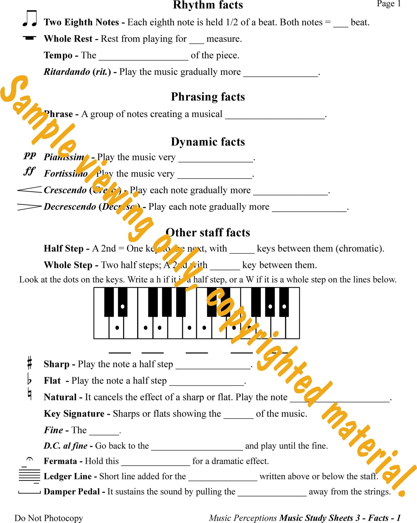 Music Study Sheets Level 3 Sample Page 1 Facts to Know by LeAnn Halvorson.