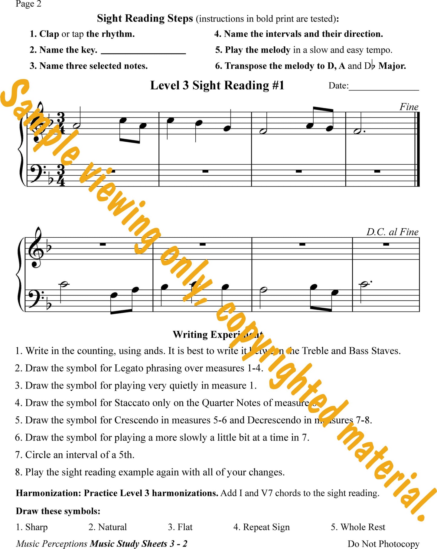Music Study Sheets Level 3 Sample Page 2 by LeAnn Halvorson.