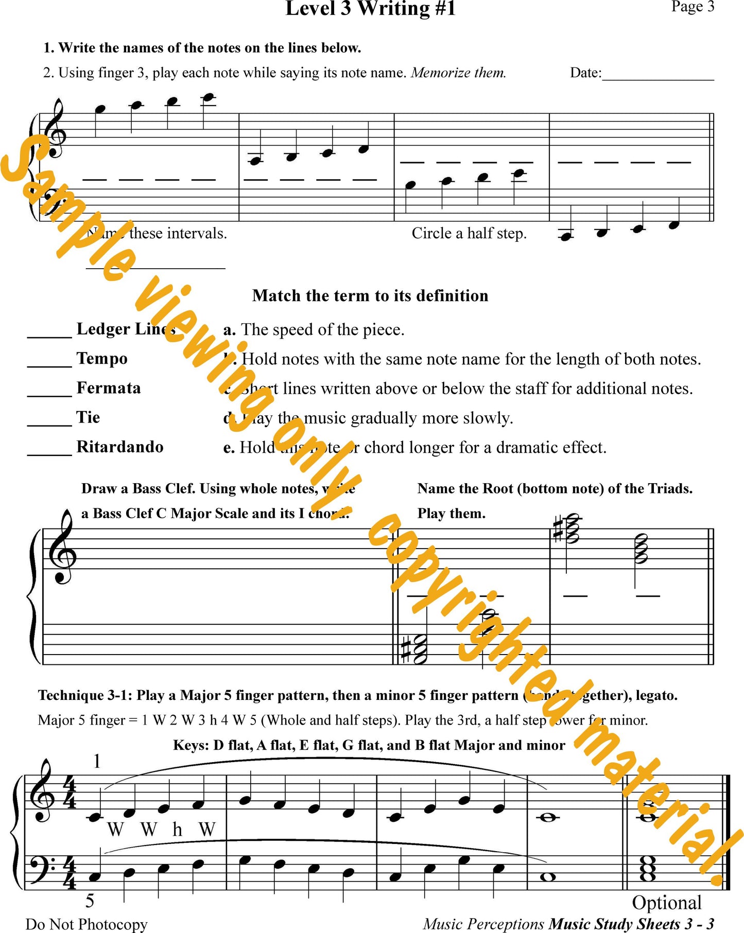 Music Study Sheets Level 3 Sample Page 3 by LeAnn Halvorson.
