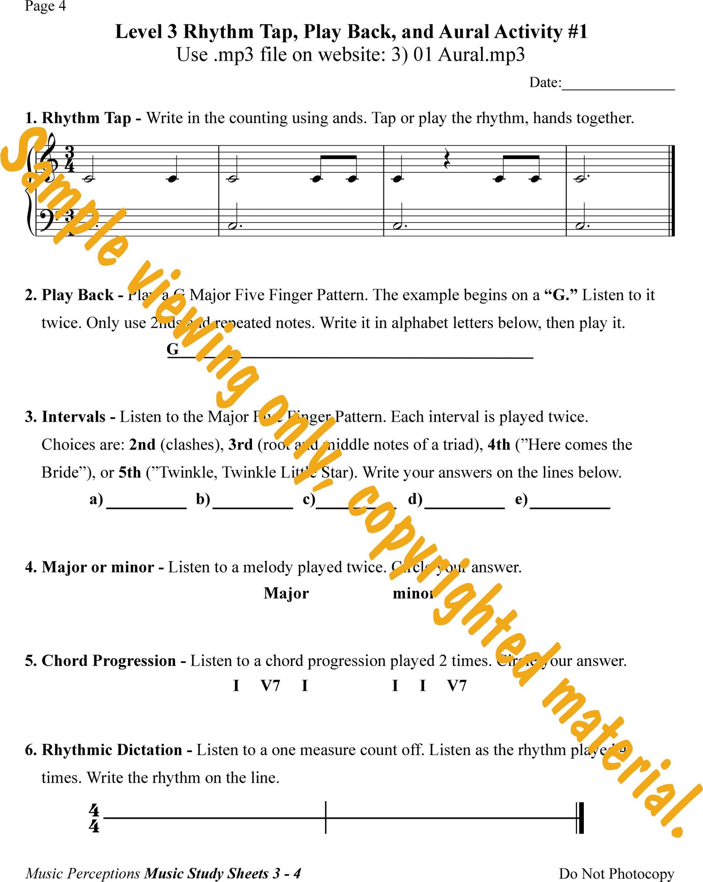 Music Study Sheets Level 3 Sample Page 4. Access to Aural Activity Files available with purchase of the book. By LeAnn Halvorson.