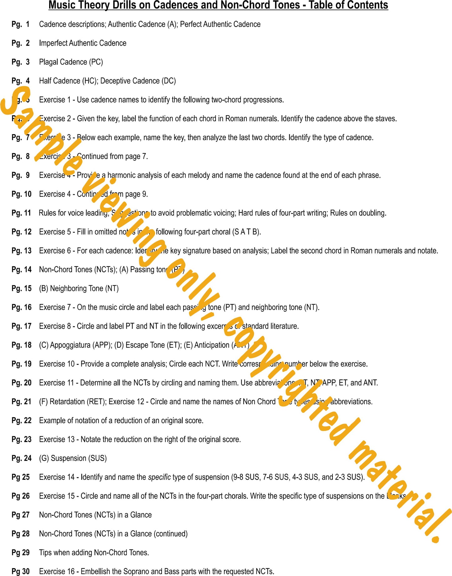 Music Theory Drills on Cadences and Non-Chord Tones Table of Contents by Dr. Huei Li Chin.
