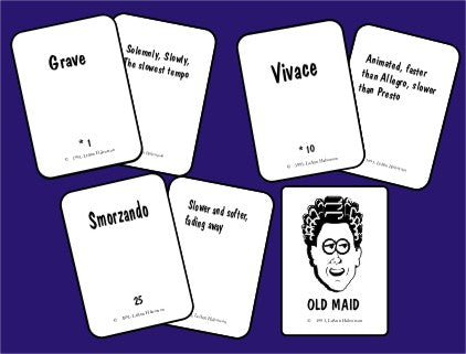 Students learn tempo terminology quickly playing Concentration or Old Maid with this fun playing card set. It includes an instruction booklet. Use it for drill with one student in a game of Concentration or in a group of students playing Old Maid. Great for music camps. By LeAnn Halvorson