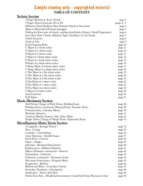 All In One Assignment Book Technic/Dictionary Section Sample of Table of Contents.