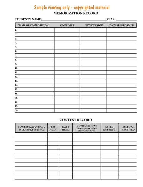 Sample of memorization record and contest record.