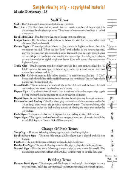 Sample page of the music dictionary.