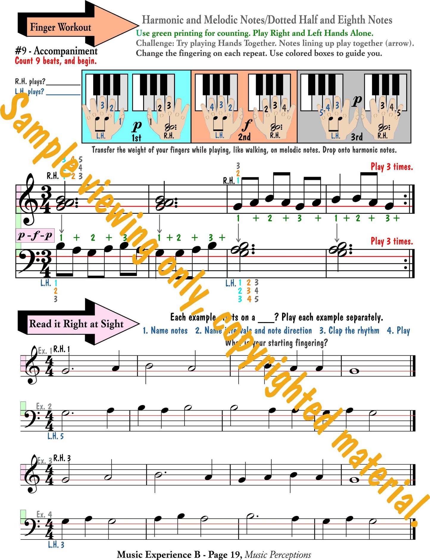 Music Experience B - Technique and Sight Reading with varied fingering sample.