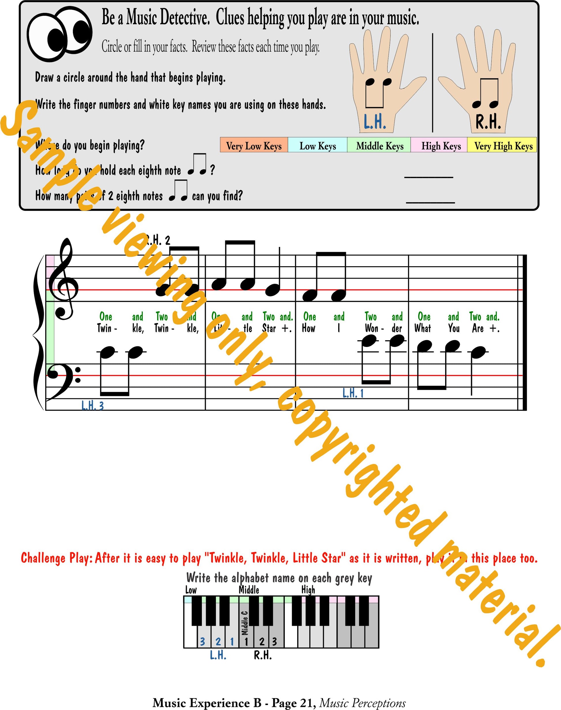 Music Experience B - Arrangement of Twinkle Twinkle Little Star page 2 by LeAnn Halvorson. Access to .mp3 files available with purchase of the book