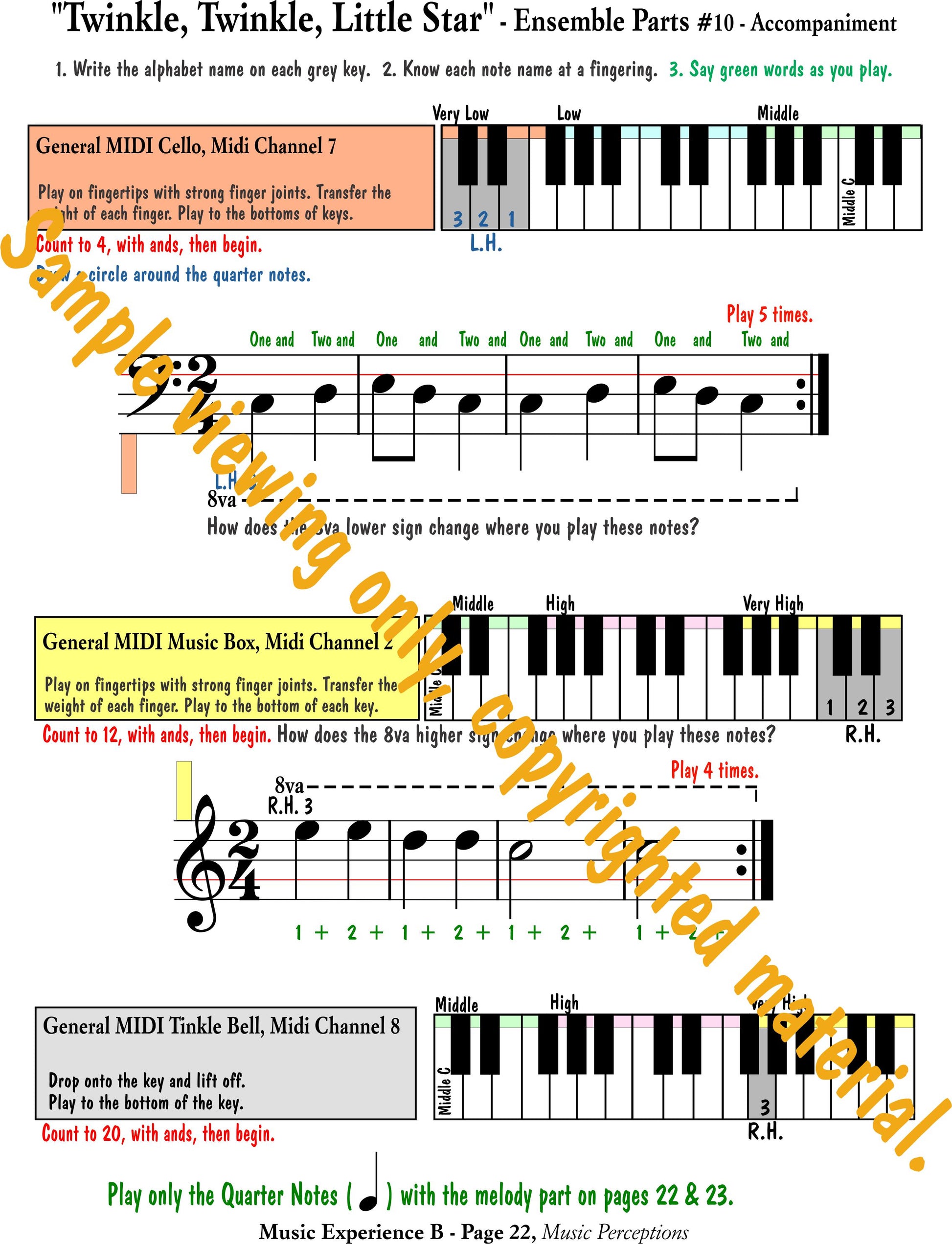 Music Experience B - Ensemble parts of Twinkle Twinkle Little Star by LeAnn Halvorson. Access to .mp3 files available with purchase of the book.