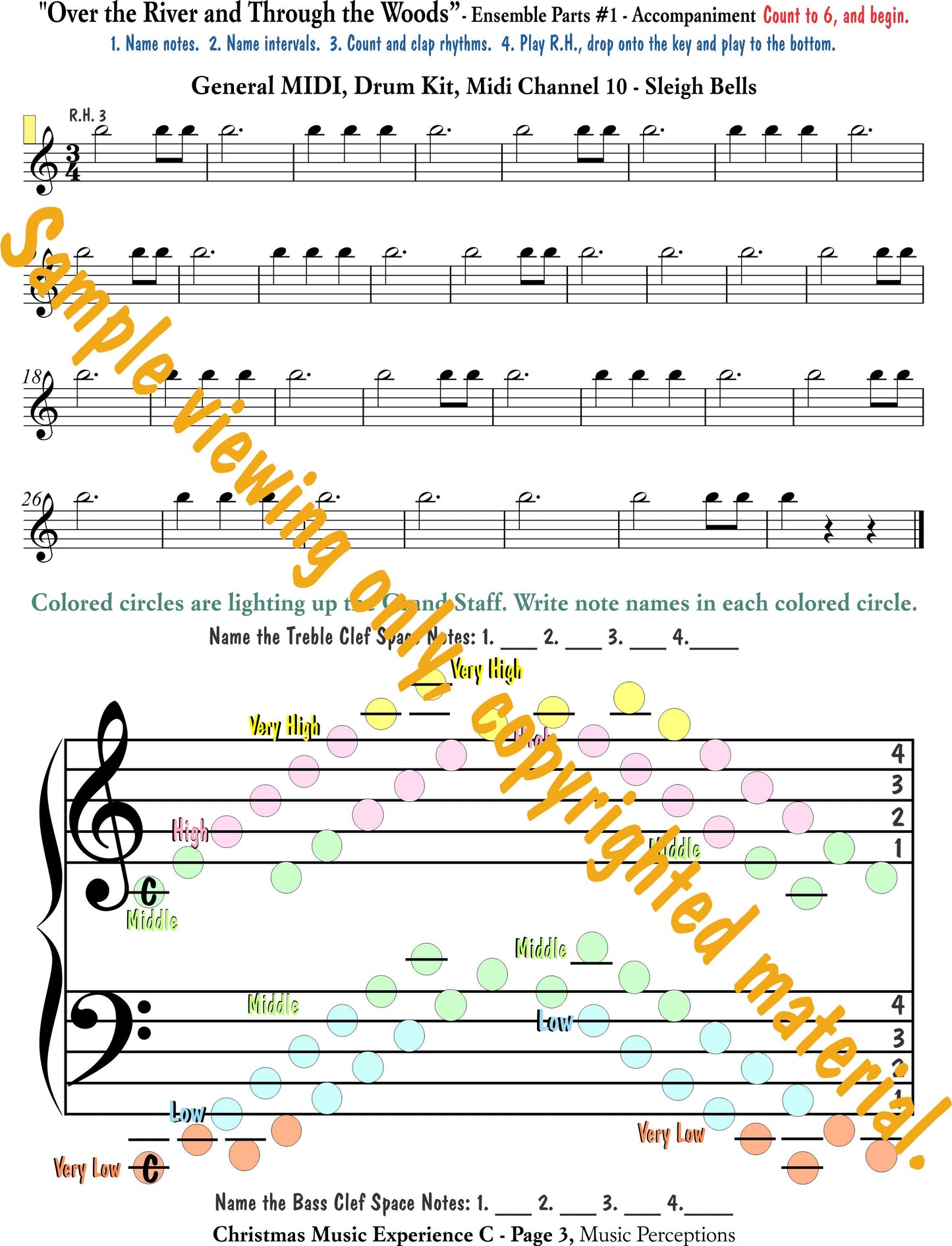 Music Experience C Christmas - Ensemble parts for Over the River and Through the Woods page 2 by LeAnn Halvorson. Access to .mp3 files available with purchase of the book.