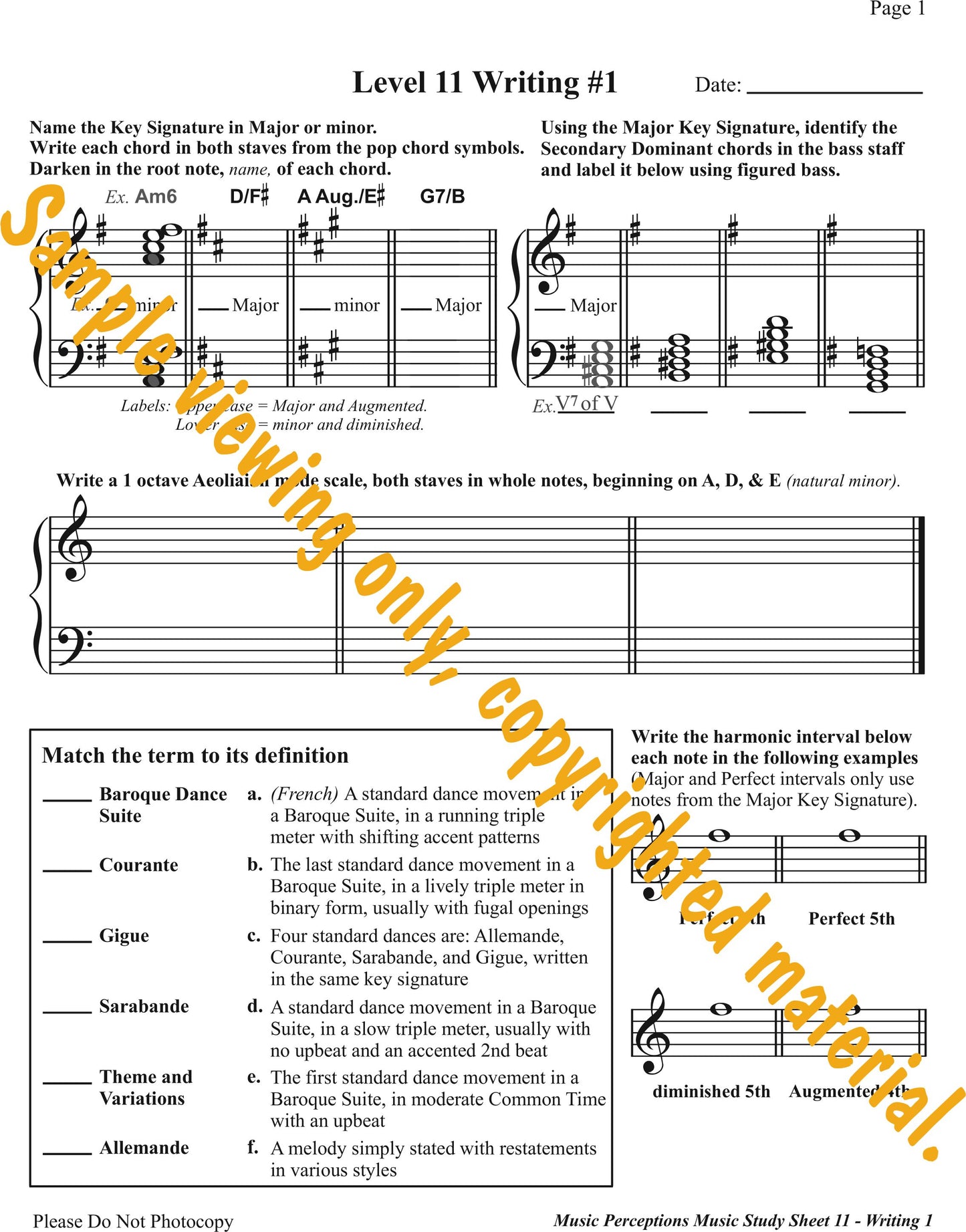 Music Study Sheets 11 Sample Page 1 by LeAnn Halvorson.