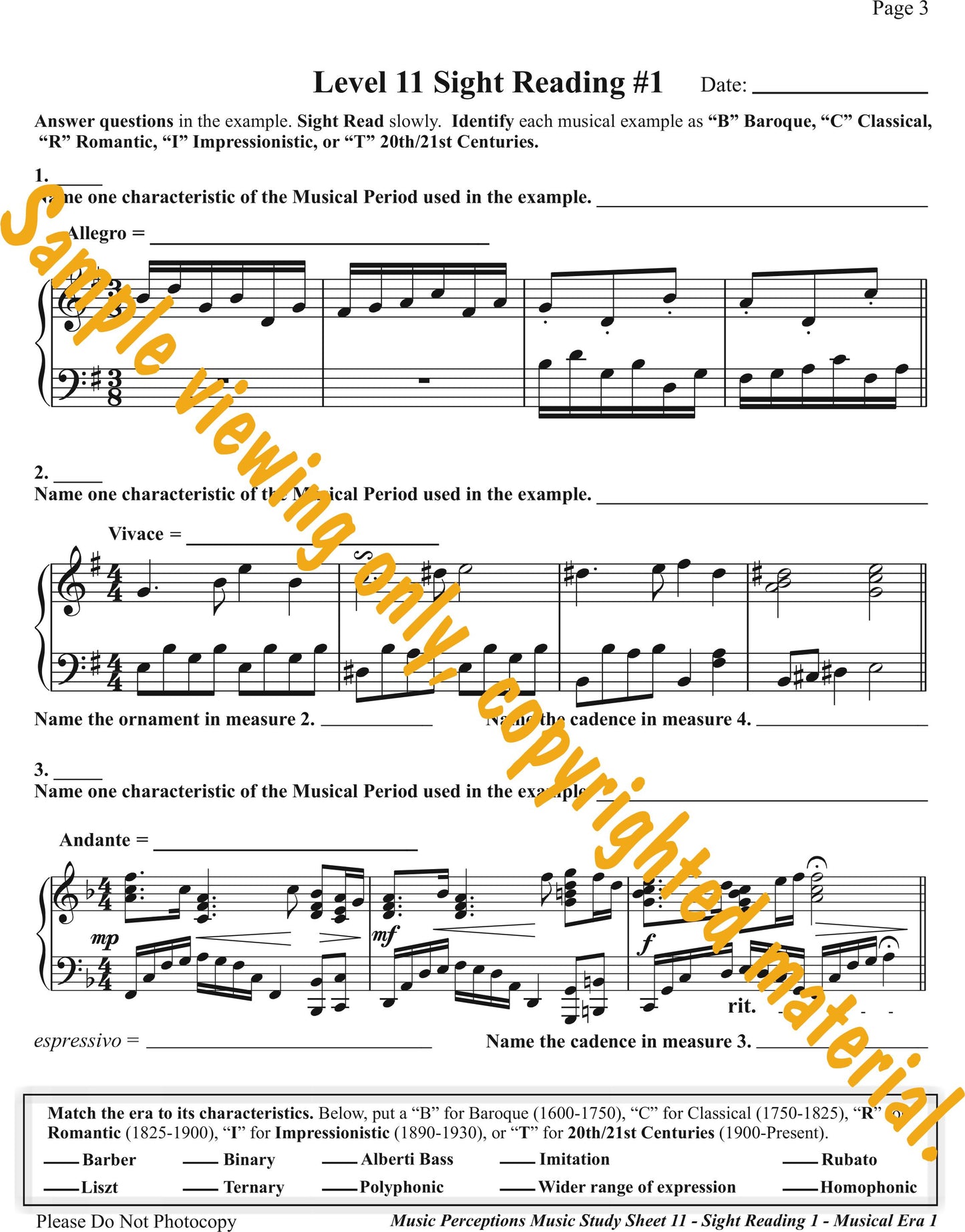 Music Study Sheets 11 Sample Page 4 by LeAnn Halvorson.