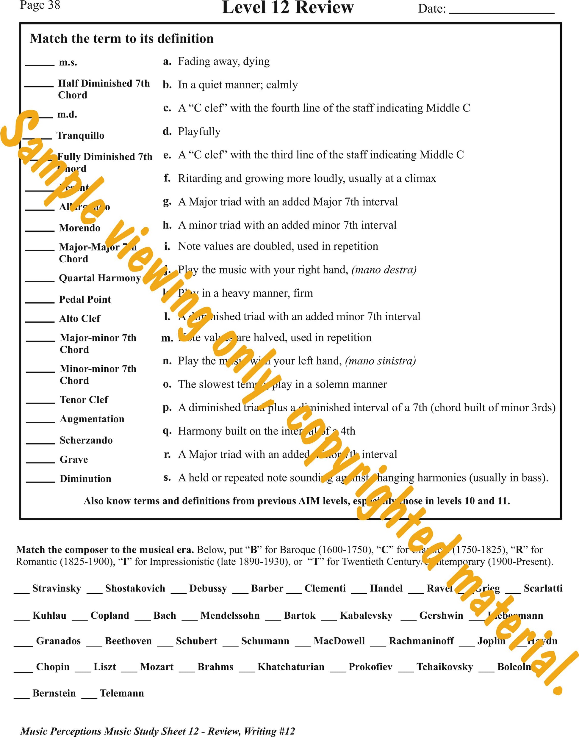 Music Study Sheets Level 12 Sample Review by LeAnn Halvorson.