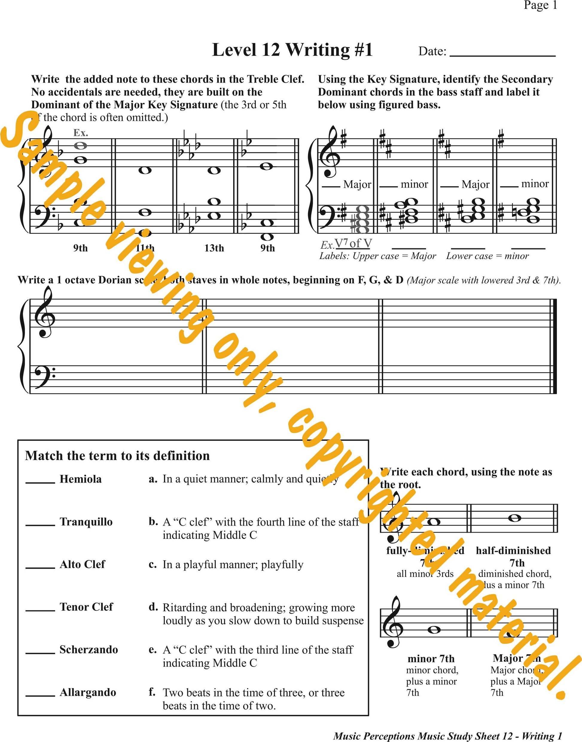 Music Study Sheets Level 12 Sample Page 1 by LeAnn Halvorson.