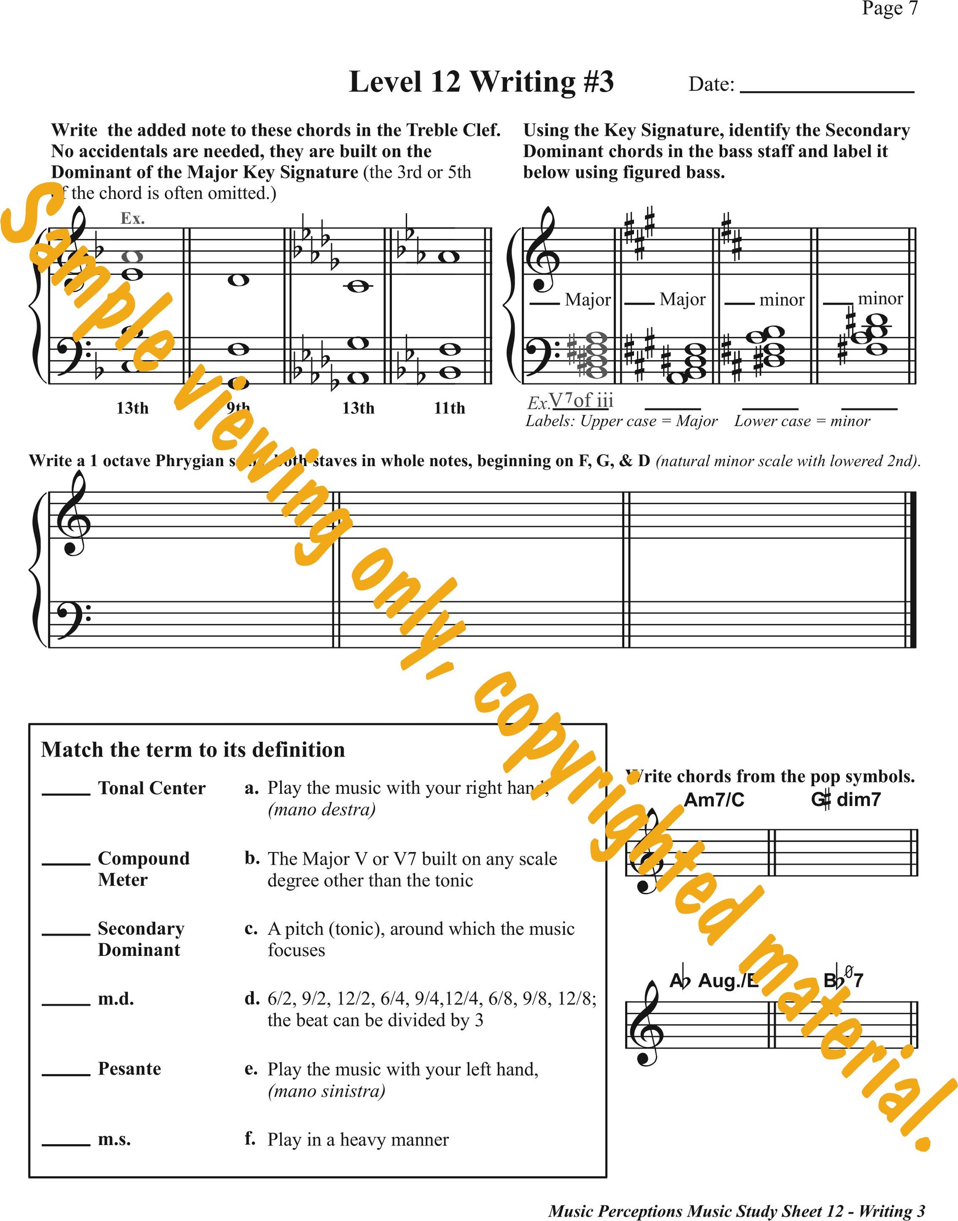 Music Study Sheets Level 12 Sample Page 7 by LeAnn Halvorson.