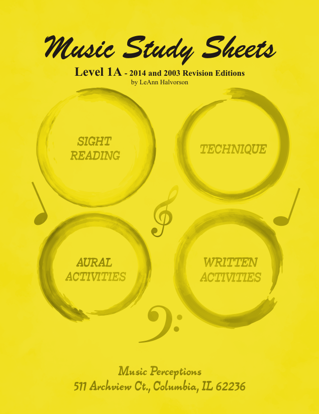 Music Study Sheets Level 1A edition 2014 & 2003 helps early elementary piano students learn musicianship skills for their Illinois State Music Teachers Association exams. Includes Sight Reading, Aural Activities, Technique, & Written Activities. Answer pages & mp3 codes at: www.musicperceptions.com by LeAnn Halvorson, Cover art by Val Halvorson.