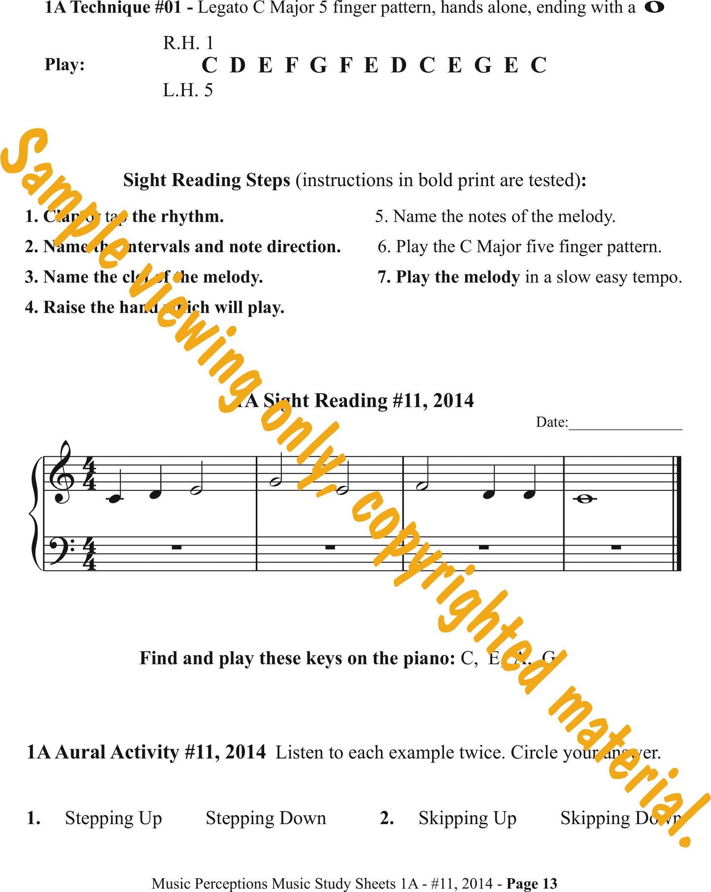 Music Study Sheets Level 1A Sample Page 13. Access to Aural Activity .mp3 files available with purchase. By LeAnn Halvorson