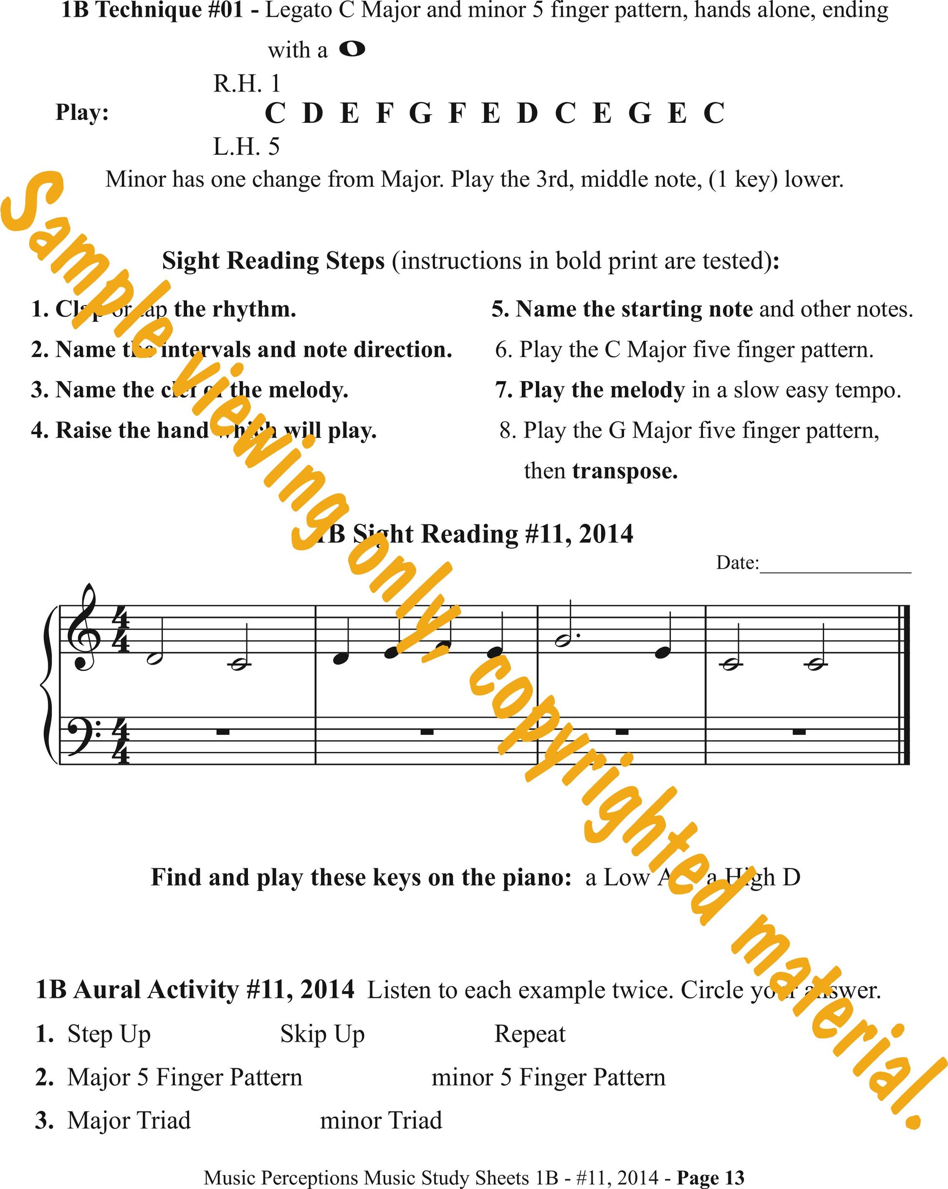 Music Study Sheets 1B Sample Page 13. Access to Aural Activity .mp3 files available with purchase of the book. By LeAnn Halvorson.