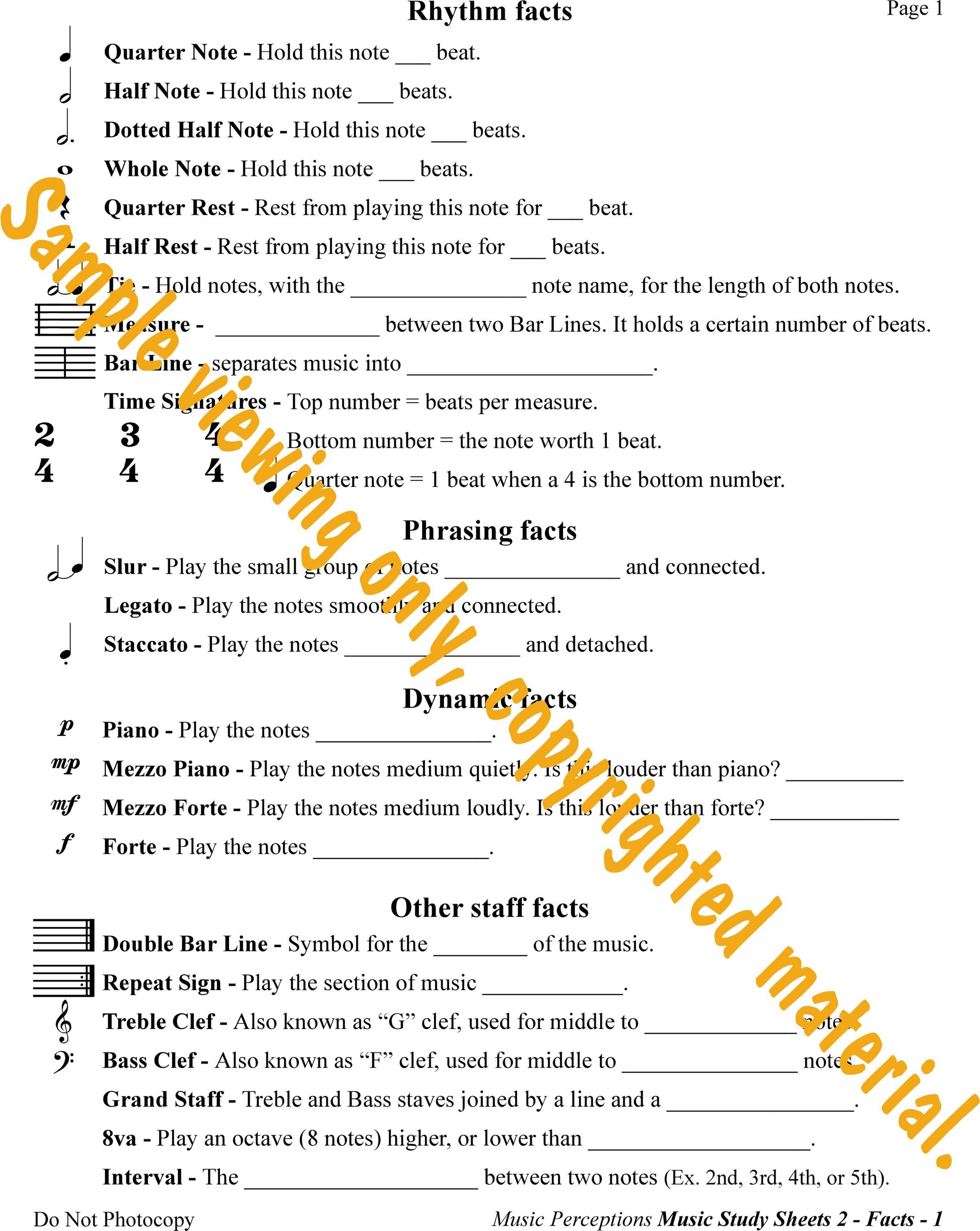 Music Study Sheets Level 2 Sample Page 1 of Facts to Know by LeAnn Halvorson.