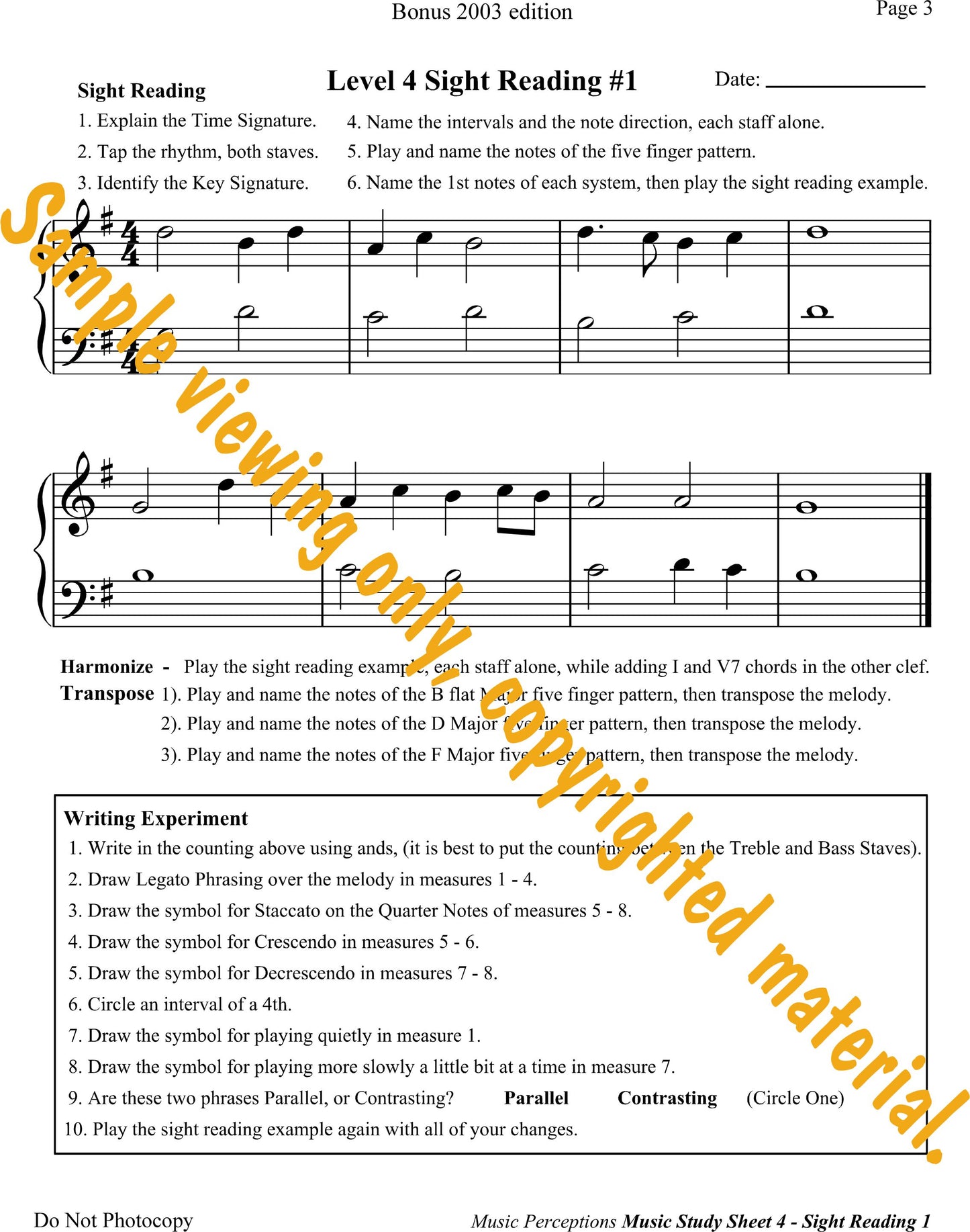 Music Study Sheets Level 4 Sample Page 3 from 2003 Bonus edition. By LeAnn Halvorson.