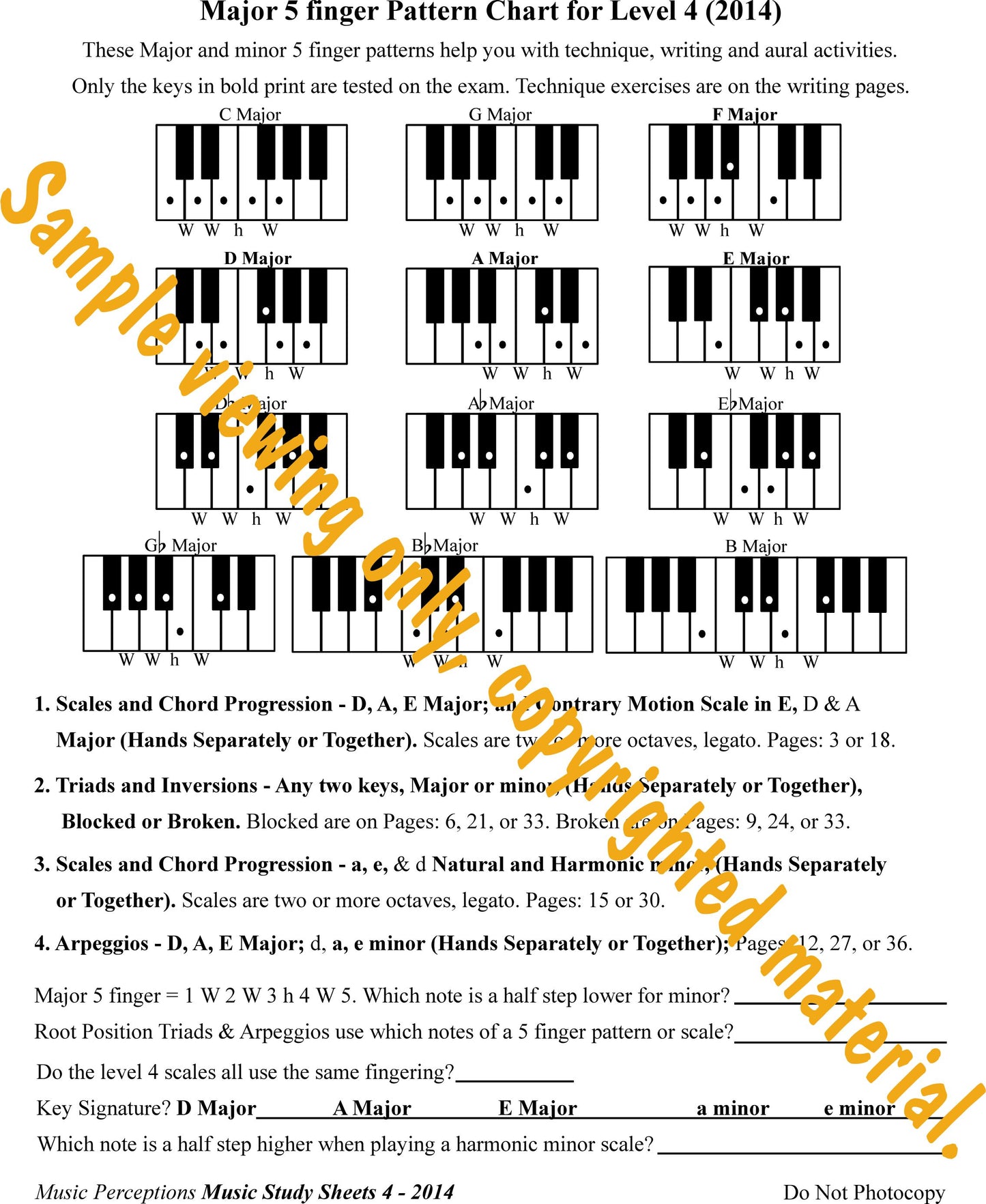 Music Study Sheets Level 4 Technique Chart, Index and Review by LeAnn Halvorson.