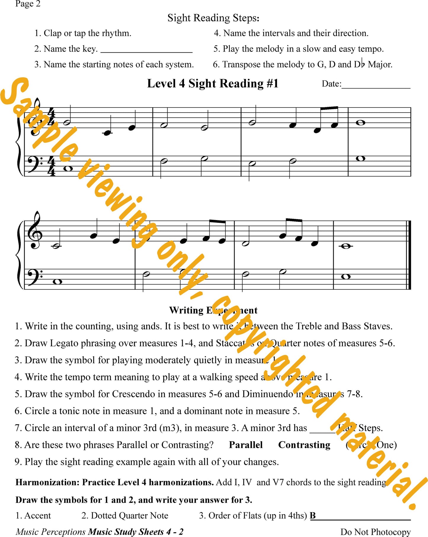 Music Study Sheets Level 4 Page 2 Sample Page by LeAnn Halvorson.