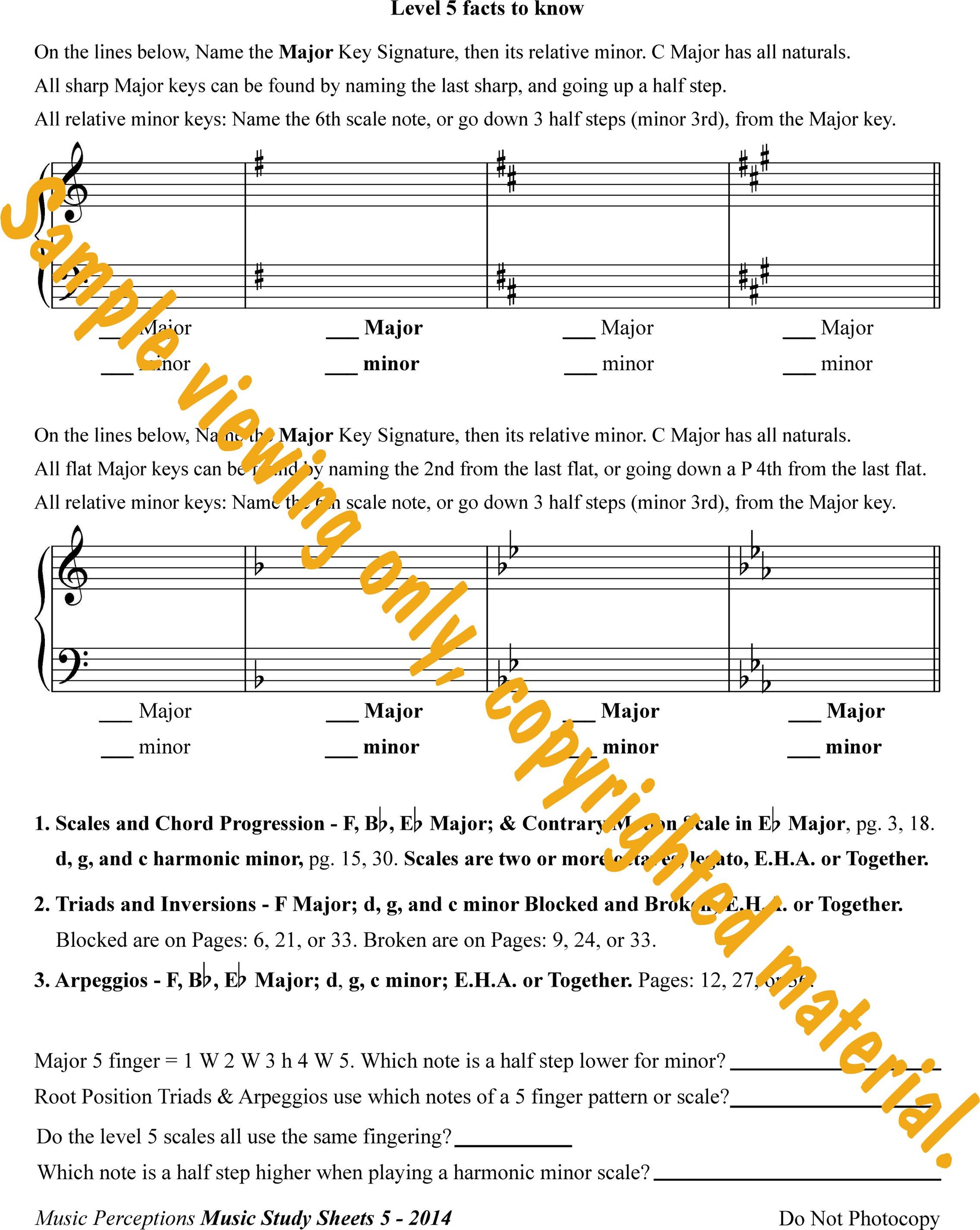 Music Study Sheets Level 5 Review and Technique Index by LeAnn Halvorson.