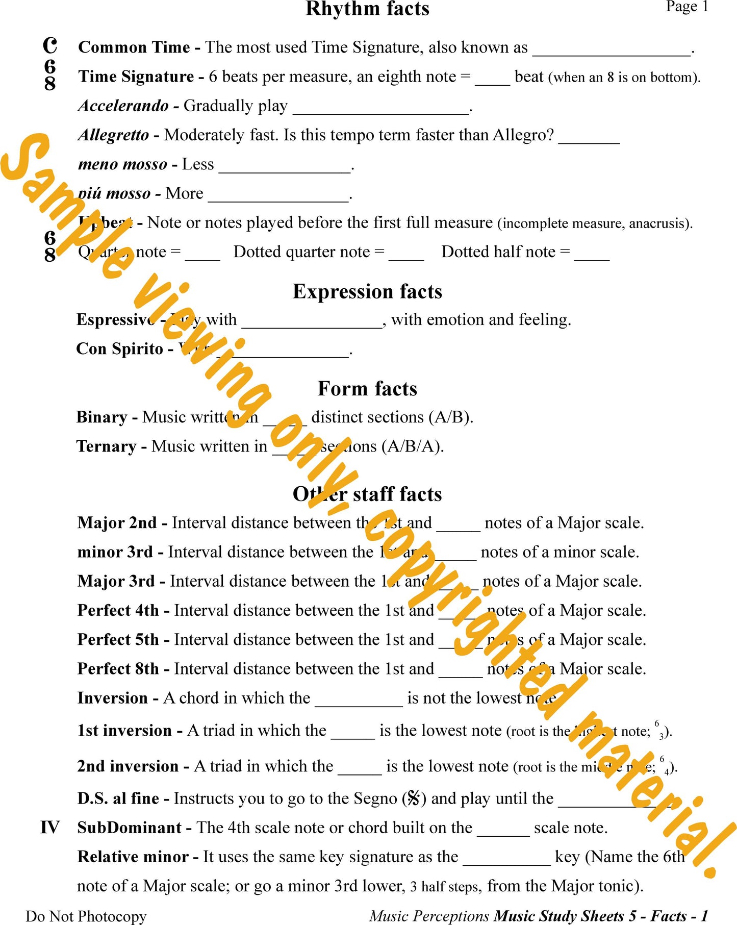 Music Study Sheets 5 Sample Page 1 Facts to Know by LeAnn Halvorson.