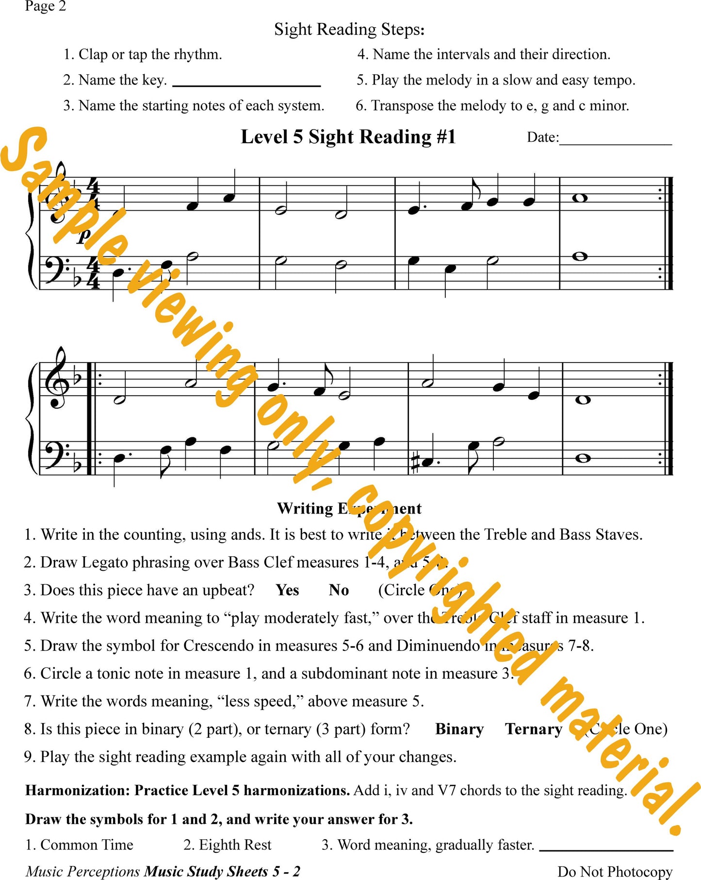 Music Study Sheets Level 5 Sample Page 2 by LeAnn Halvorson.