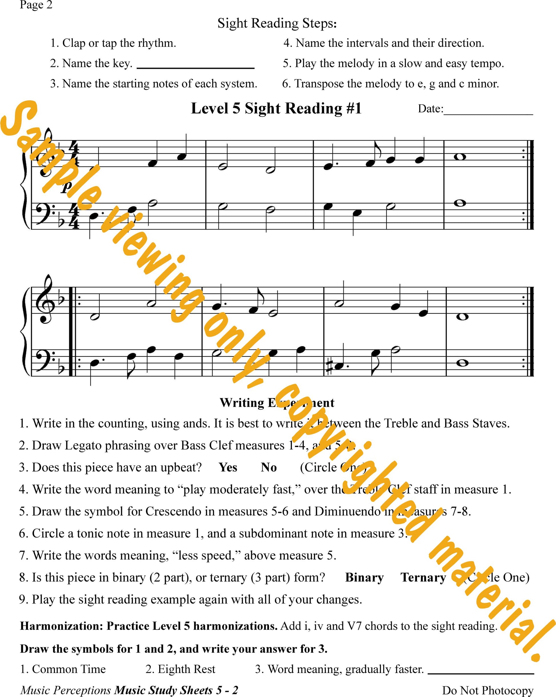 Music Study Sheets Level 5 Sample Page 2 by LeAnn Halvorson.