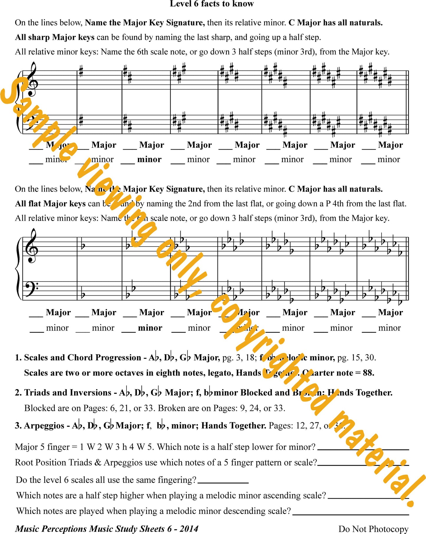 Music Study Sheets Level 6 Review and Technique Index by LeAnn Halvorson.