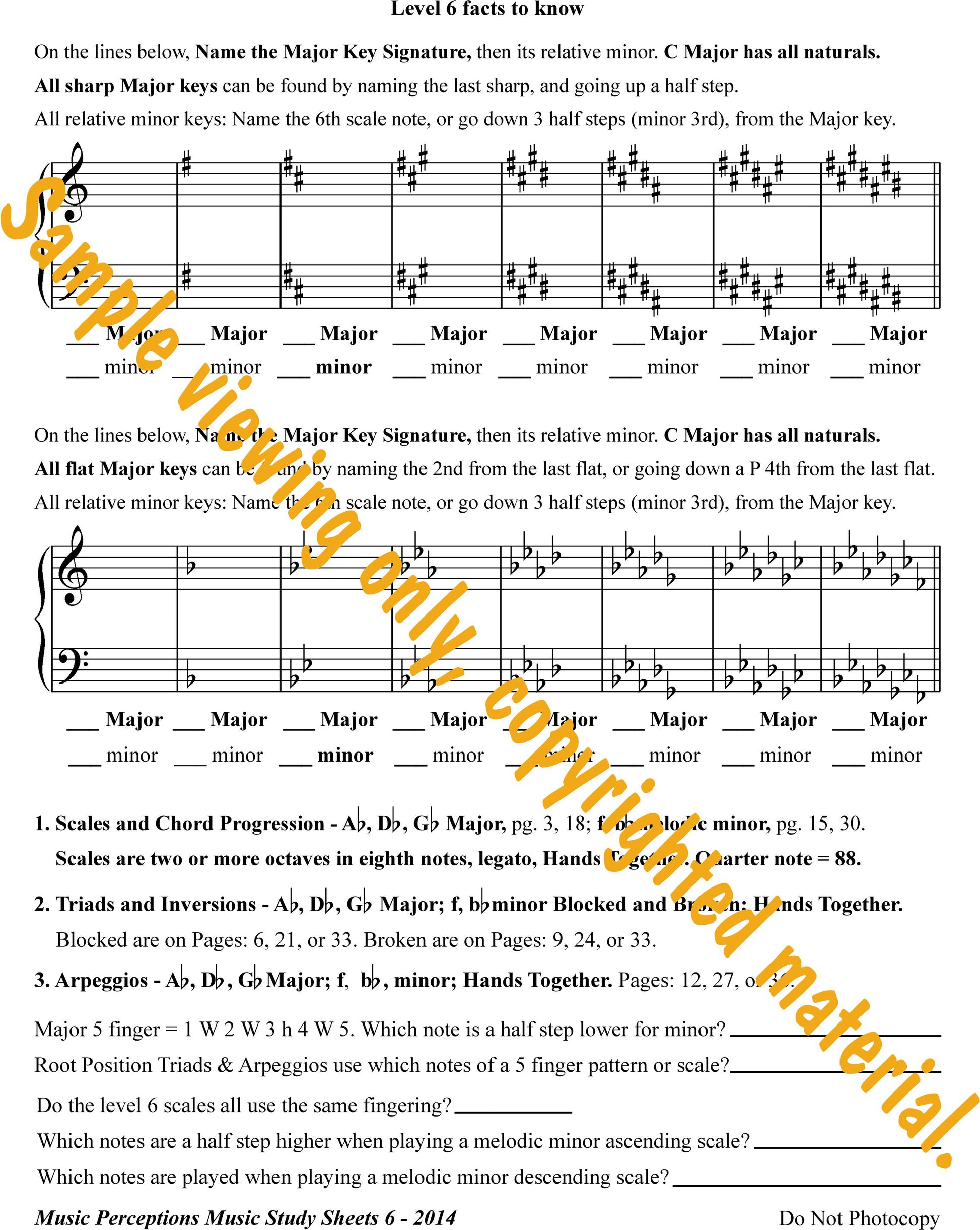 Music Study Sheets Level 6 Review and Technique Index by LeAnn Halvorson.