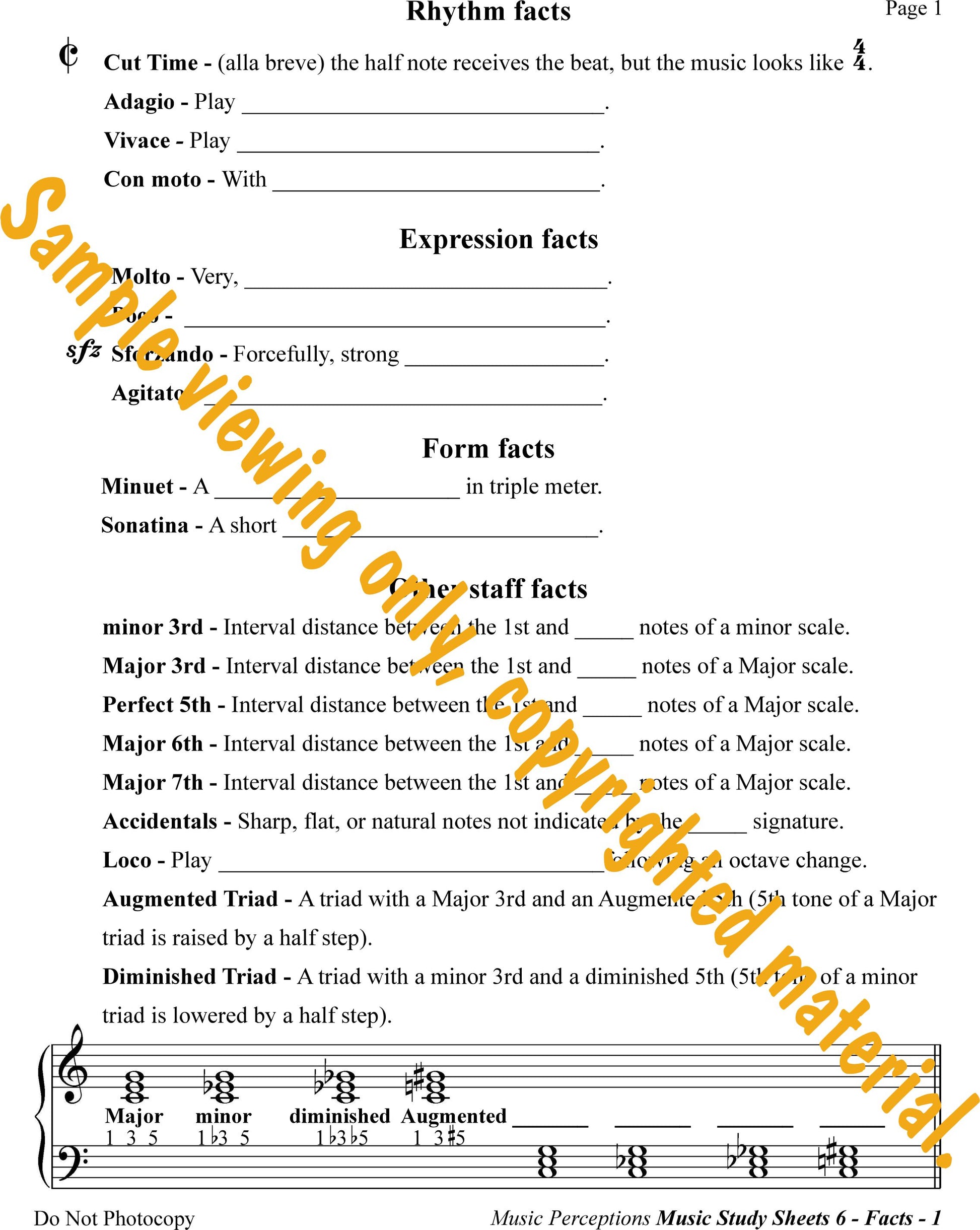 Music Study Sheets Level 6 Sample of Page 1 Facts to Know by LeAnn Halvorson.