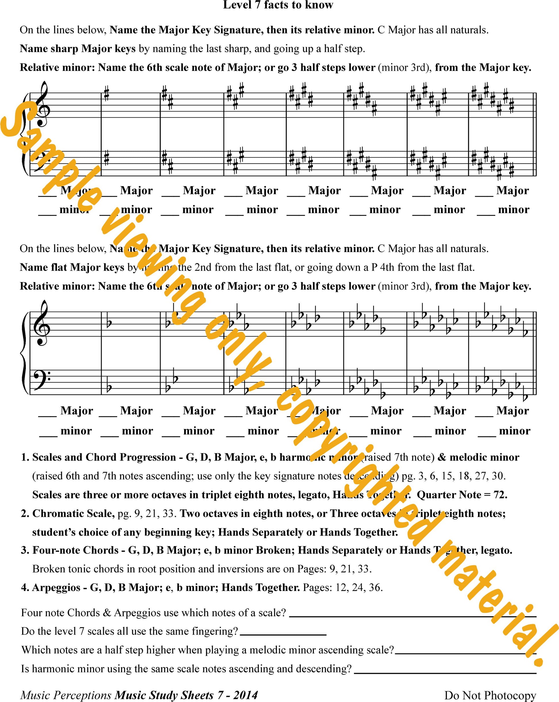 Music Study Sheets Level 7 Review and Technique Index by LeAnn Halvorson.