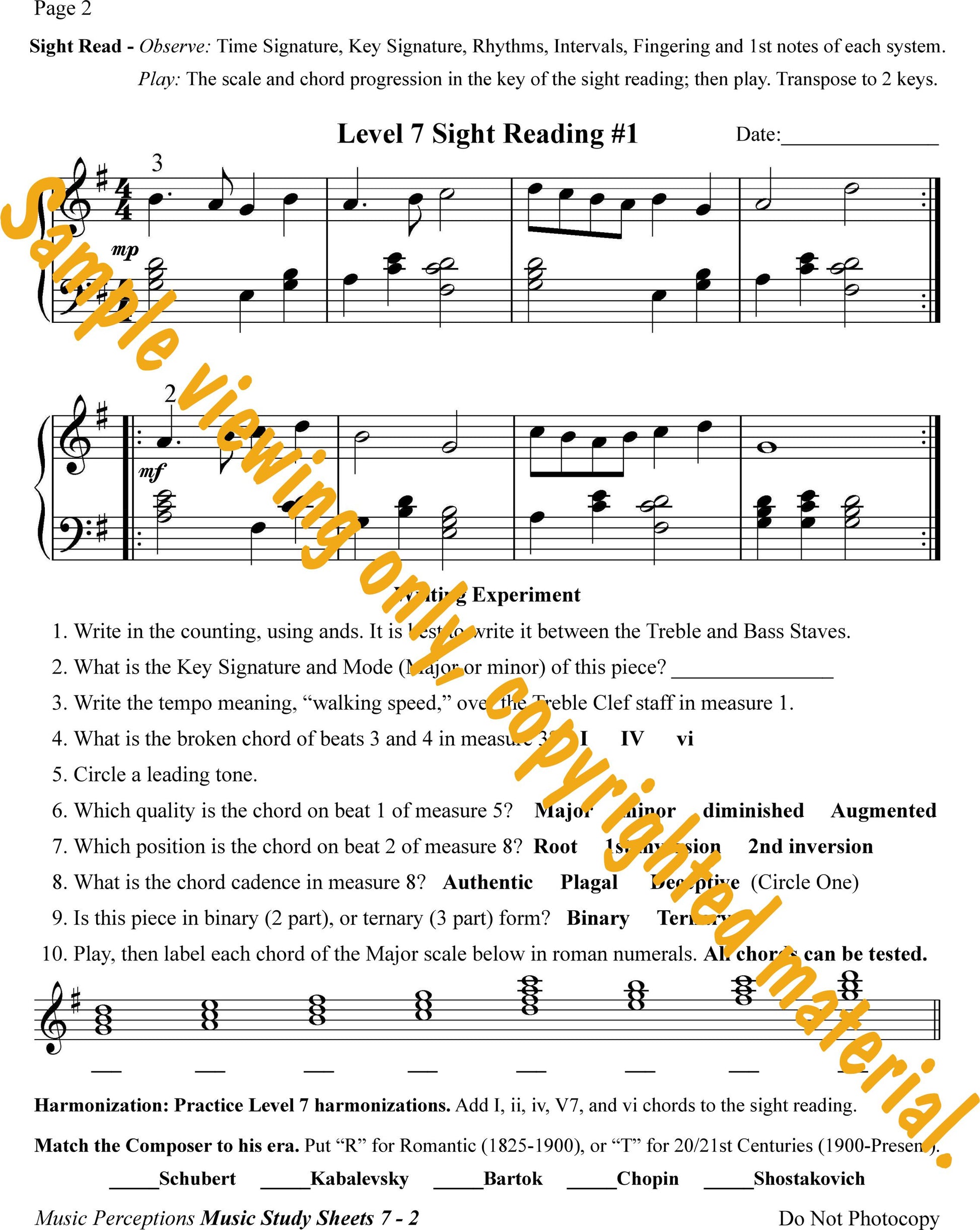 Music Study Sheets Level 7 Sample Page 2 by LeAnn Halvorson.