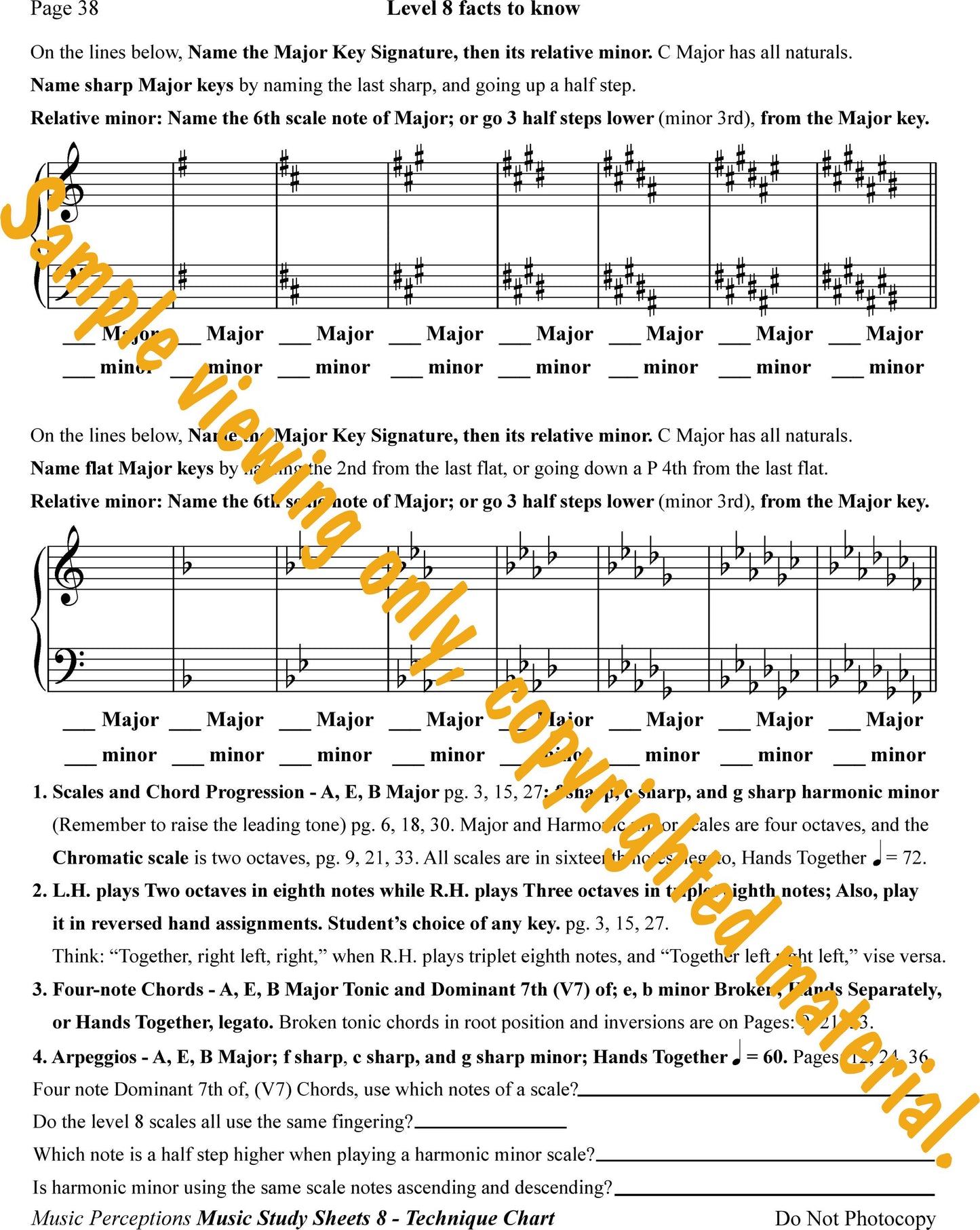 Music Study Sheets Level 8 Review and Technique Index by LeAnn Halvorson.