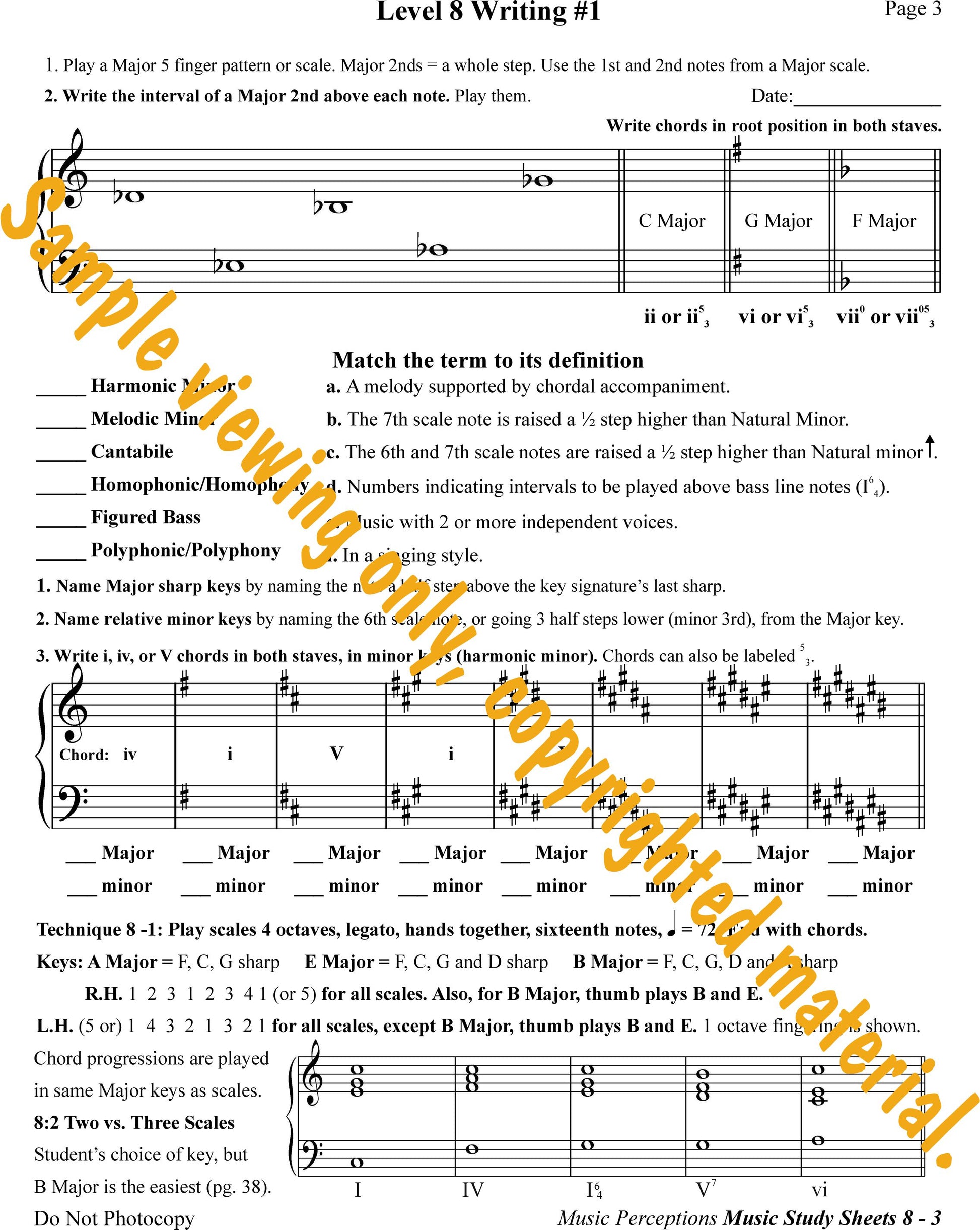 Music Study Sheets Level 8 Sample of Page 3 by LeAnn Halvorson.