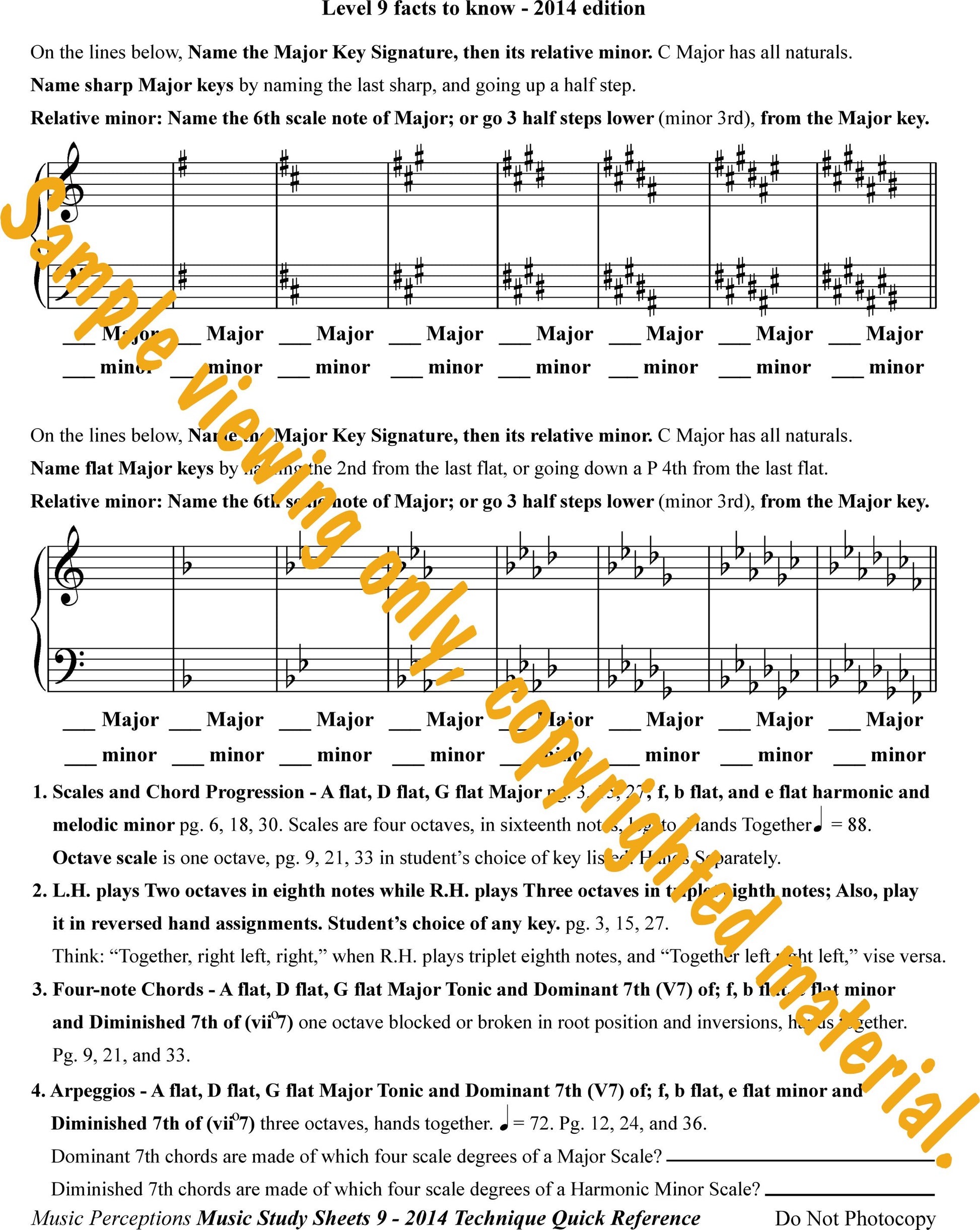 Music Study Sheets Level 9 Sample of Review and Technique Index by LeAnn Halvorson.